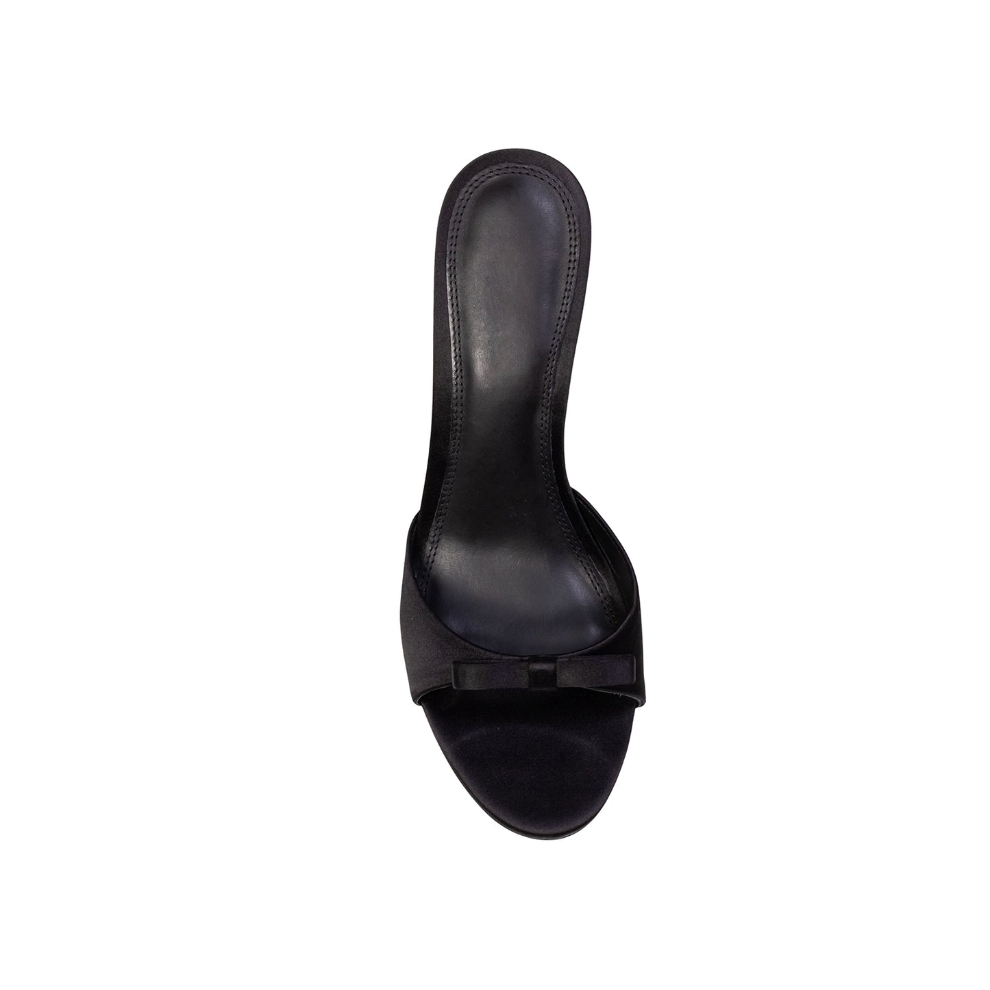 Black Satin Round-Toe Front-Bow Backless Kitten Heels