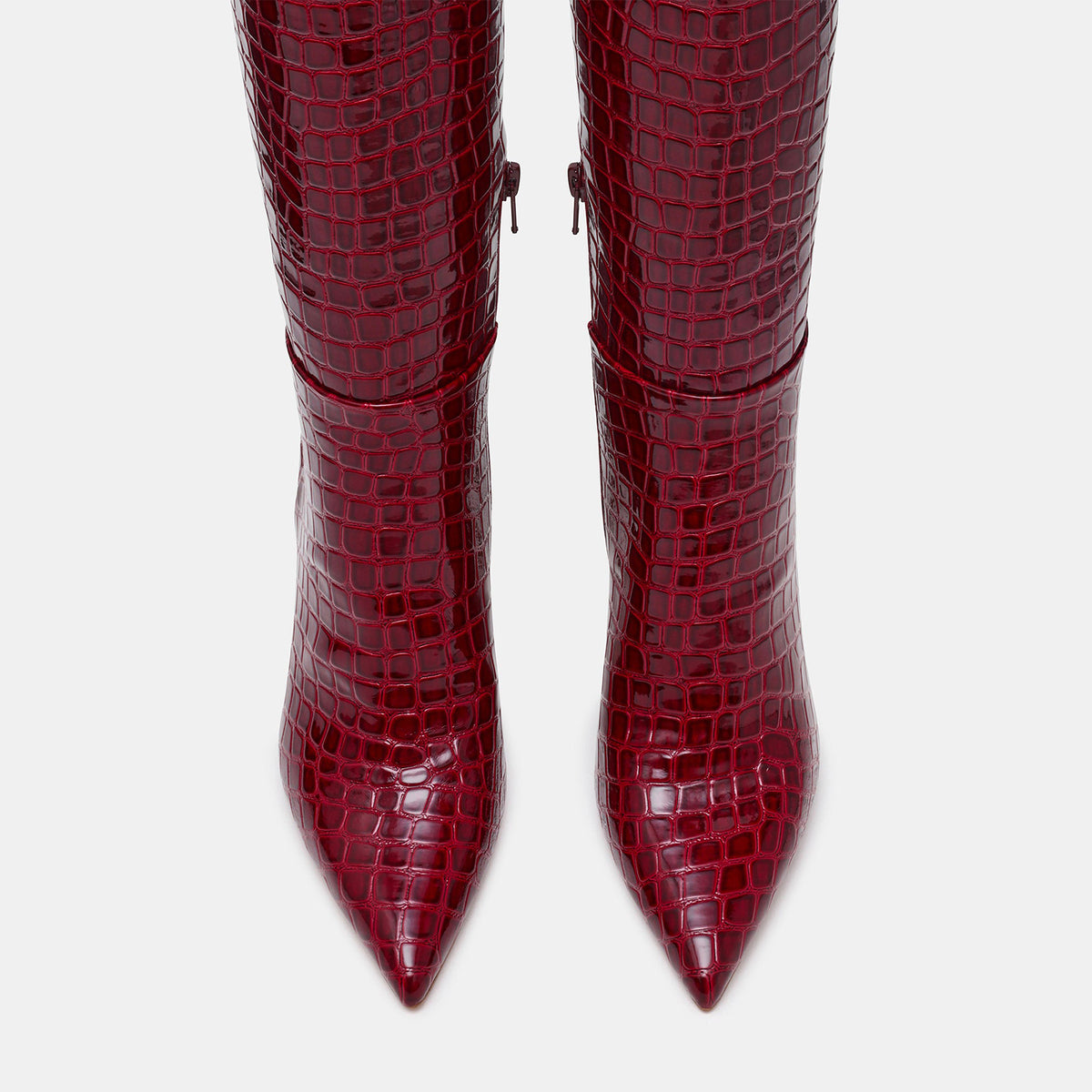 Red Stone Pattern Pointed-Toe Half-Zip Chic Knee High Stiletto Boots