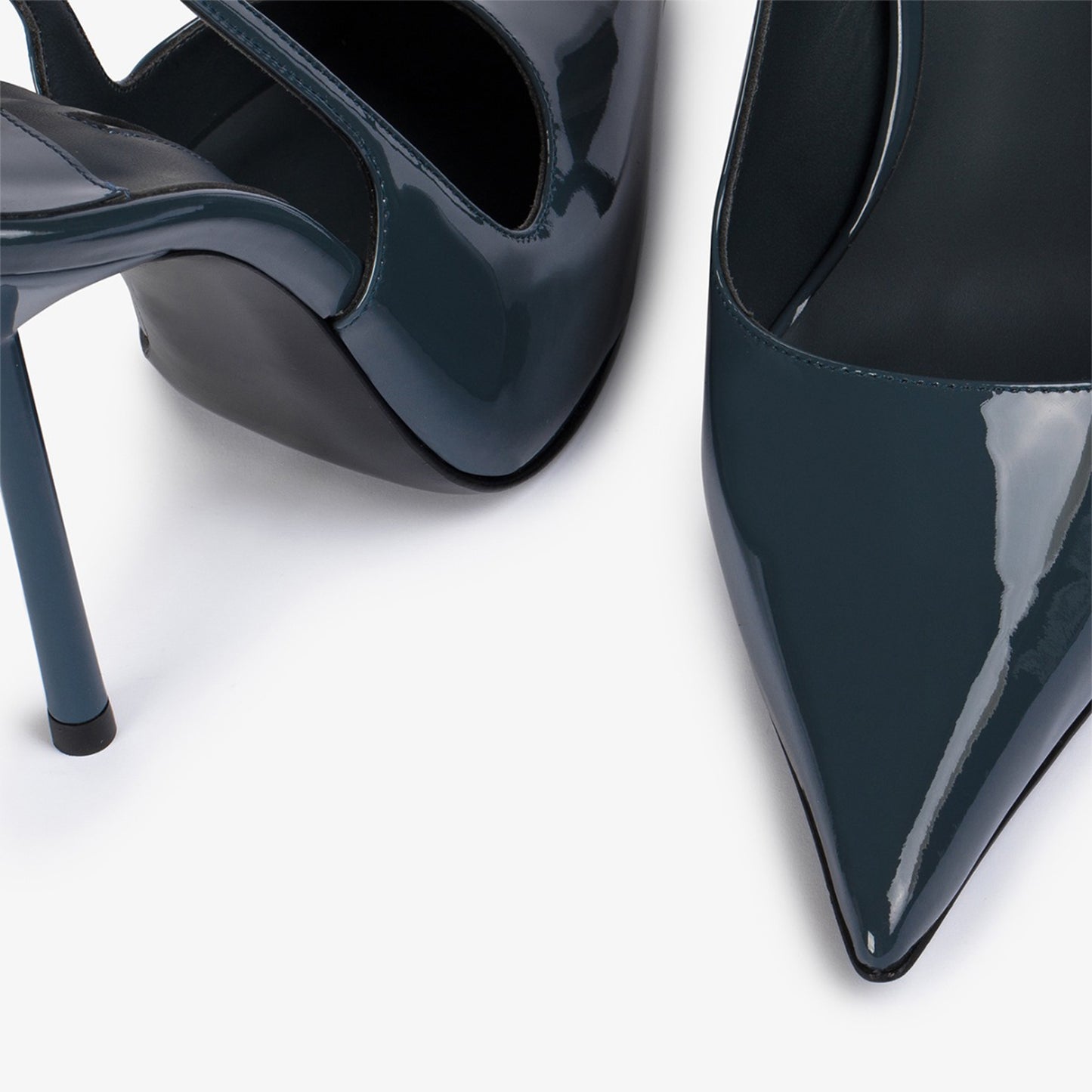 Patent London Gray Pointed-Toe Sleek Slingback High Heels