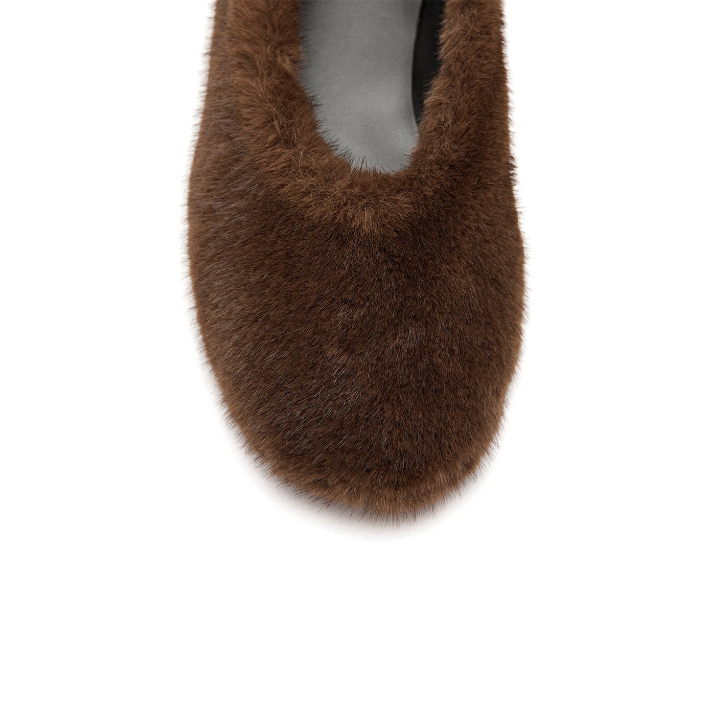 Brown Plush Round-Toe Slip-On Ballet Flats