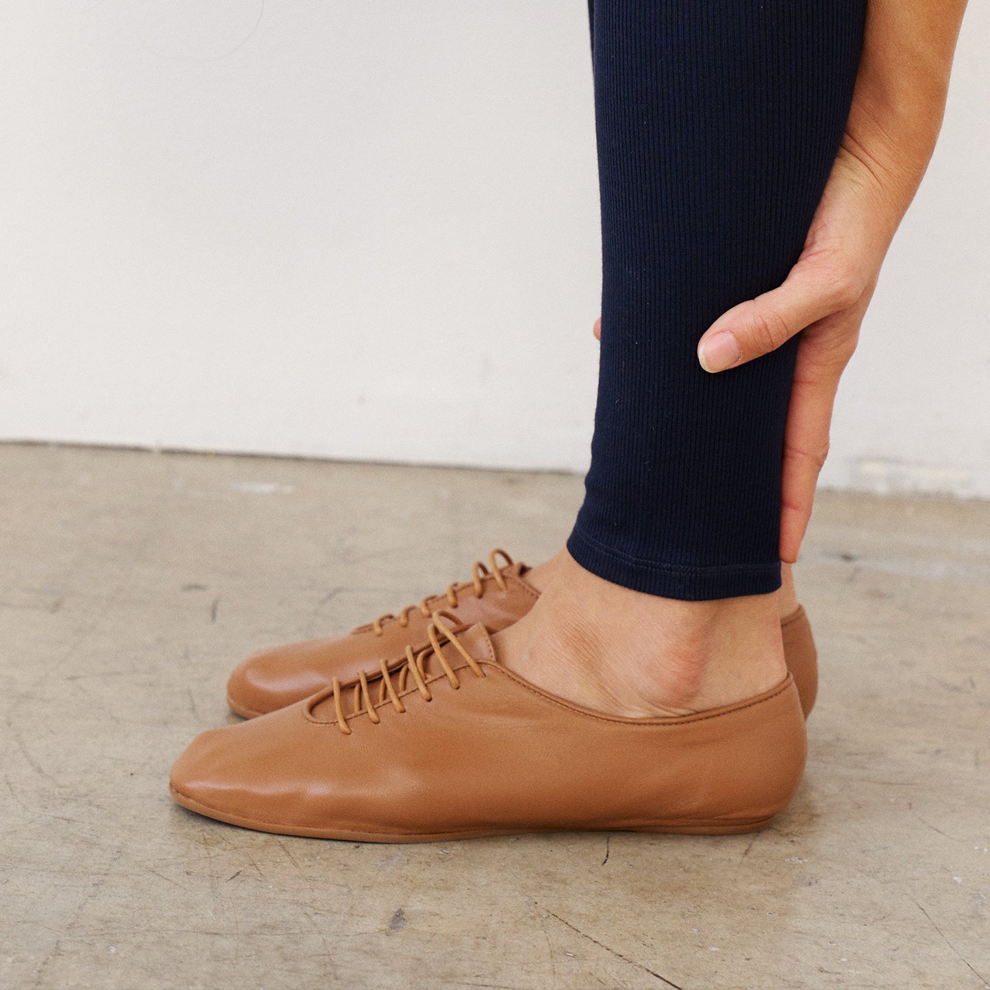 Camel Square-Toe Lace-Up Slip-On Slippers Flats