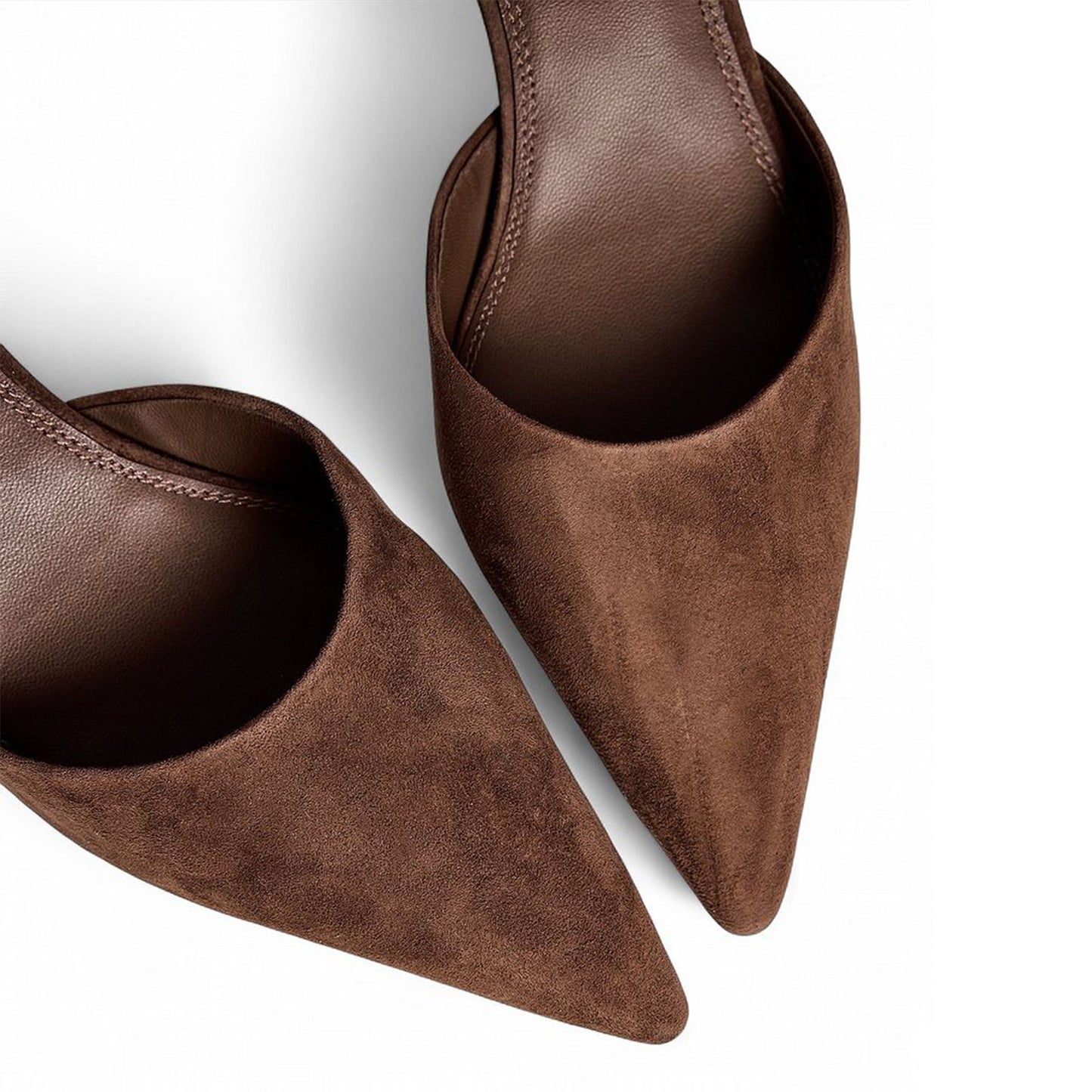 Brown Faux Suede Pointed-Toe Ankle Strap Kitten Heels Pumps