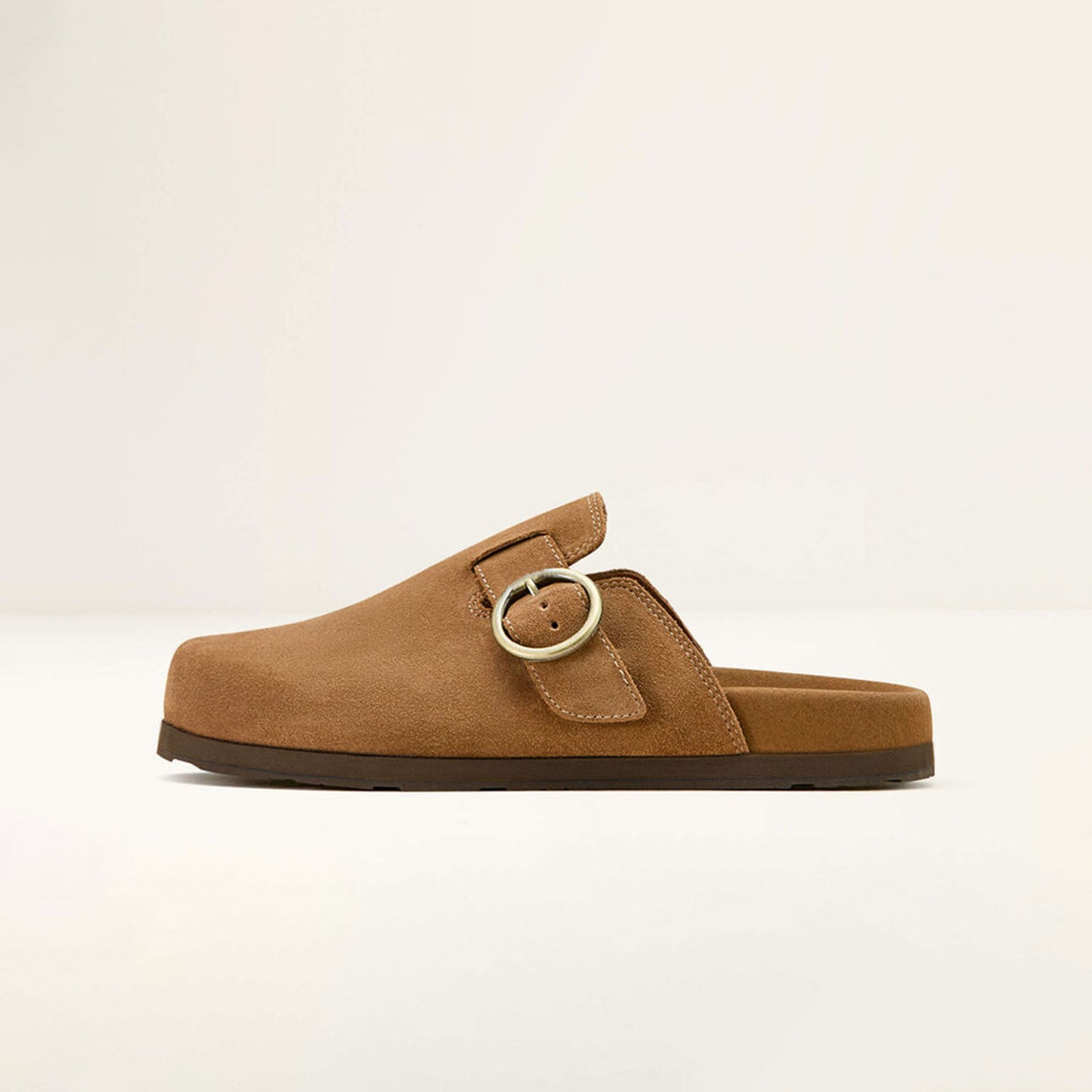 Caramel Cow Suede Square-Toe Backless Chic Mules Flats
