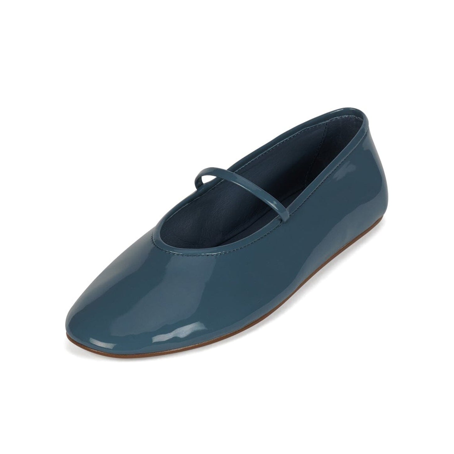 Patent Dusty Blue Round-Toe Mary Jane Chic Ballet Flats