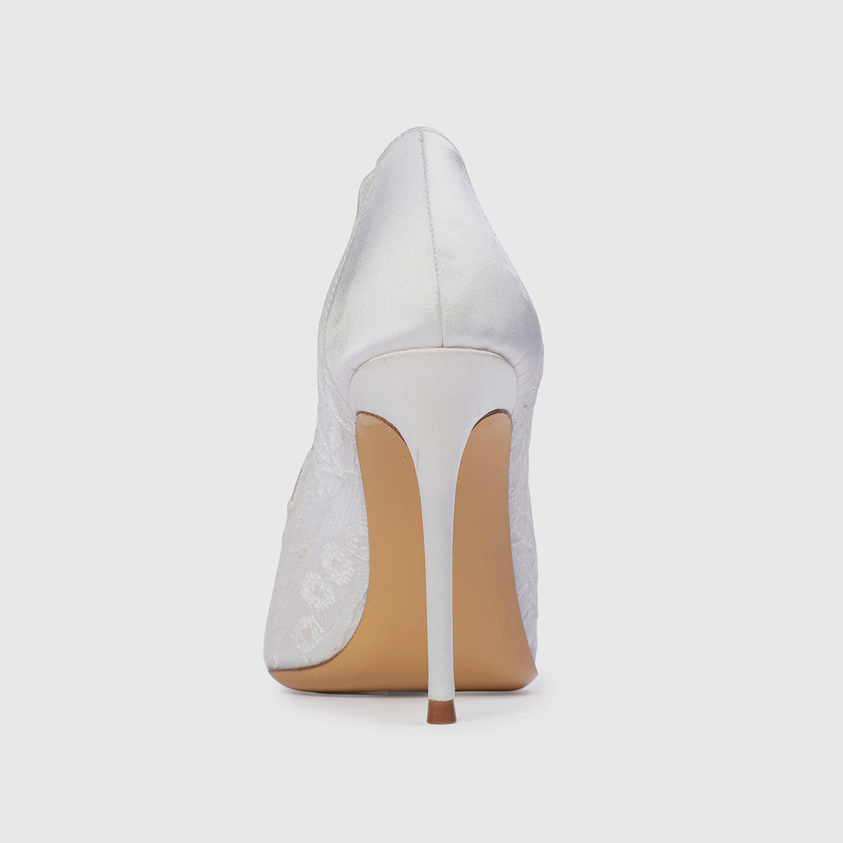 White Lace Mesh And Satin Pointed-Toe Slip-On Simple High Heels