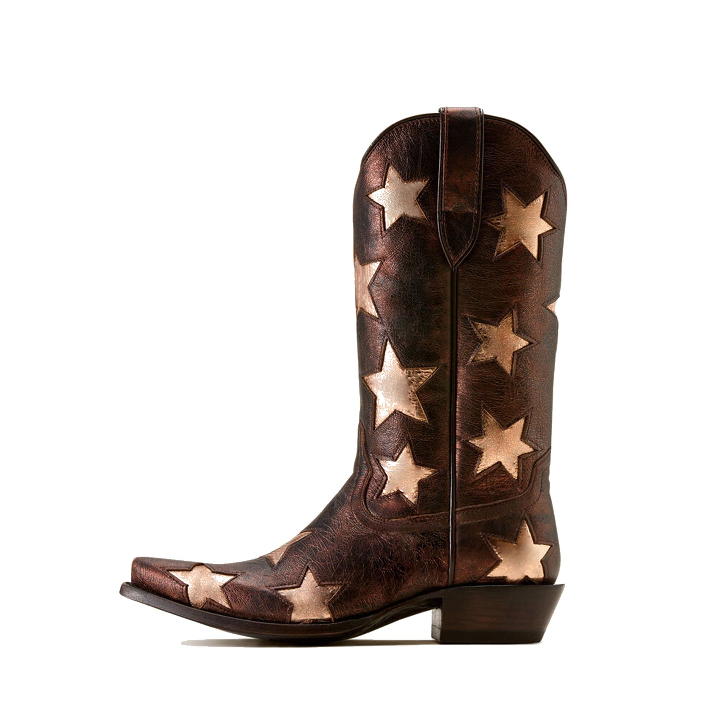 Metallic Bronze Snip-Toe Gold Stars Inlay Mid Calf Cowgirl Boots