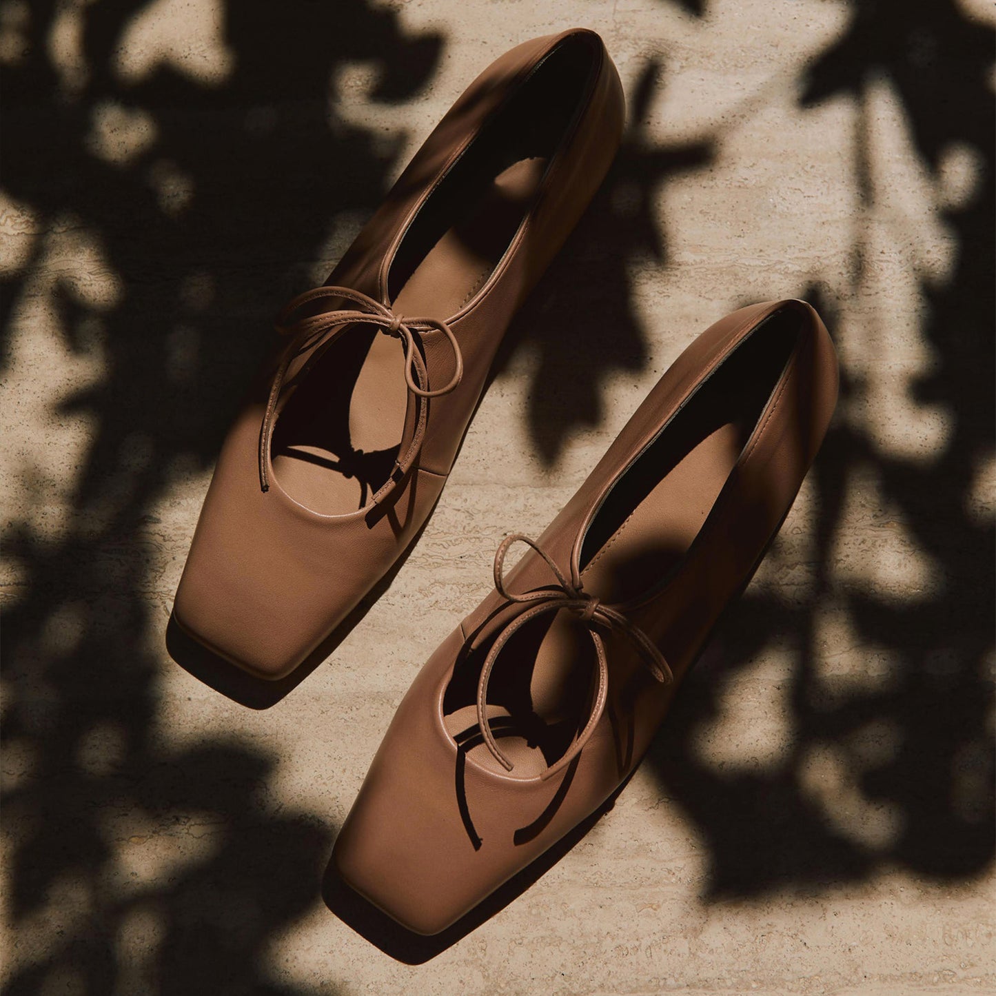 Peach Vegan Leather Square-Toe Vamp Strap With Bow Ballet Flats