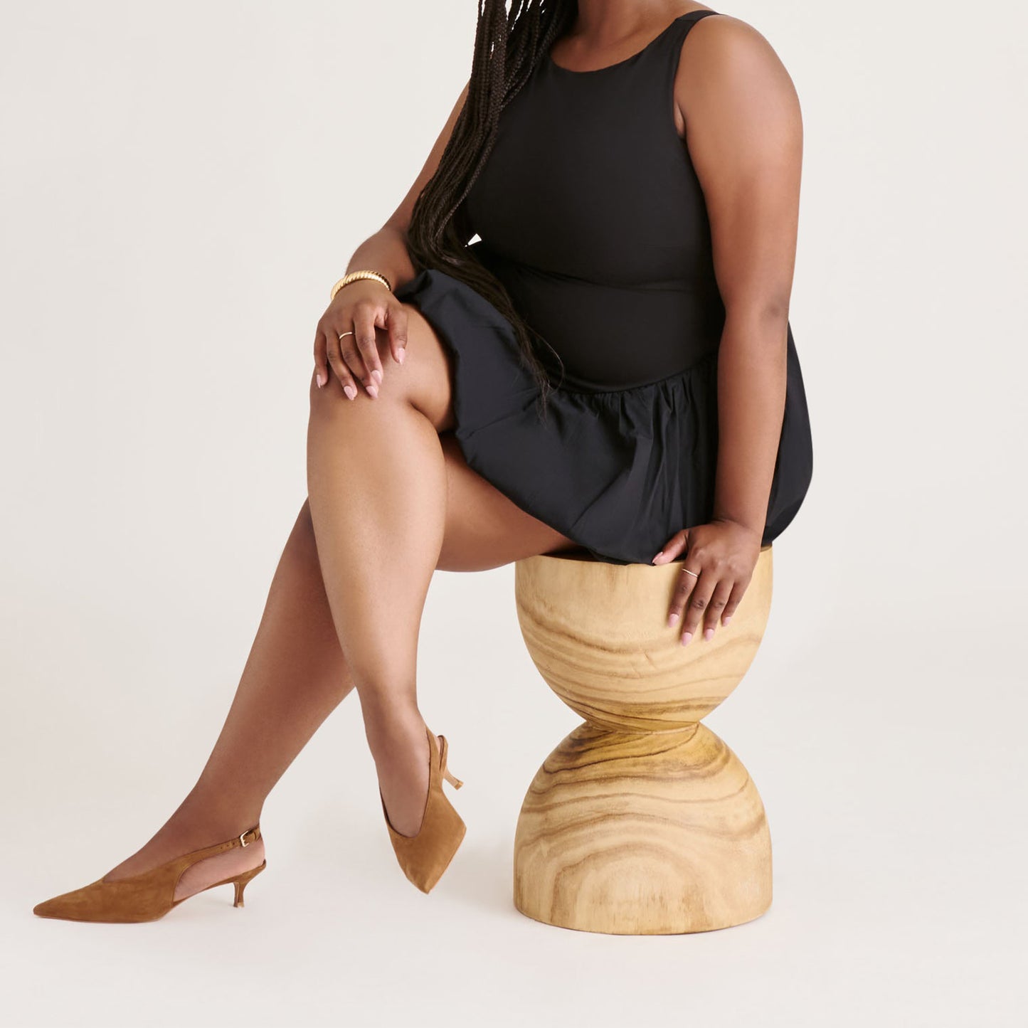 Light Brown Faux Suede Classic Pointed-Toe Slip-On Slingback Kitten Heels