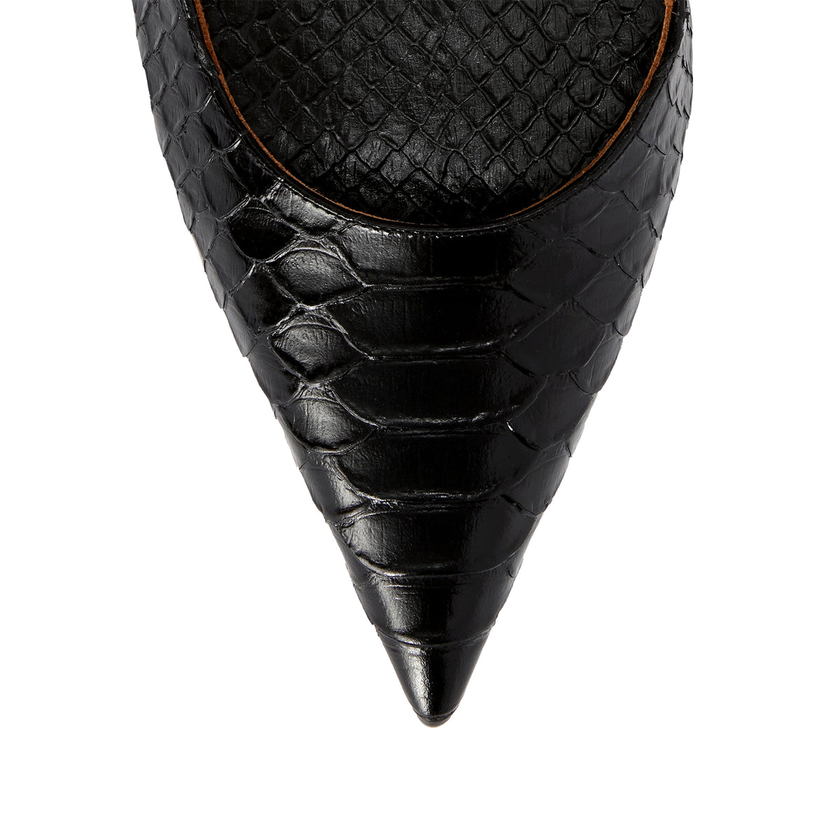 Black Snakeskin Pattern Vegan Leather Pointed-Toe Slip-On Pumps High Heels