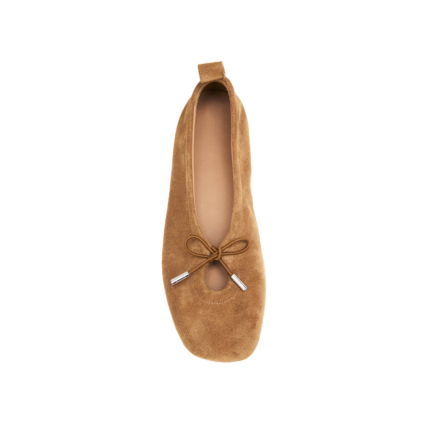 Brown Faux Suede Square-Toe Bridge Self-Tie Bow Ballet Flats