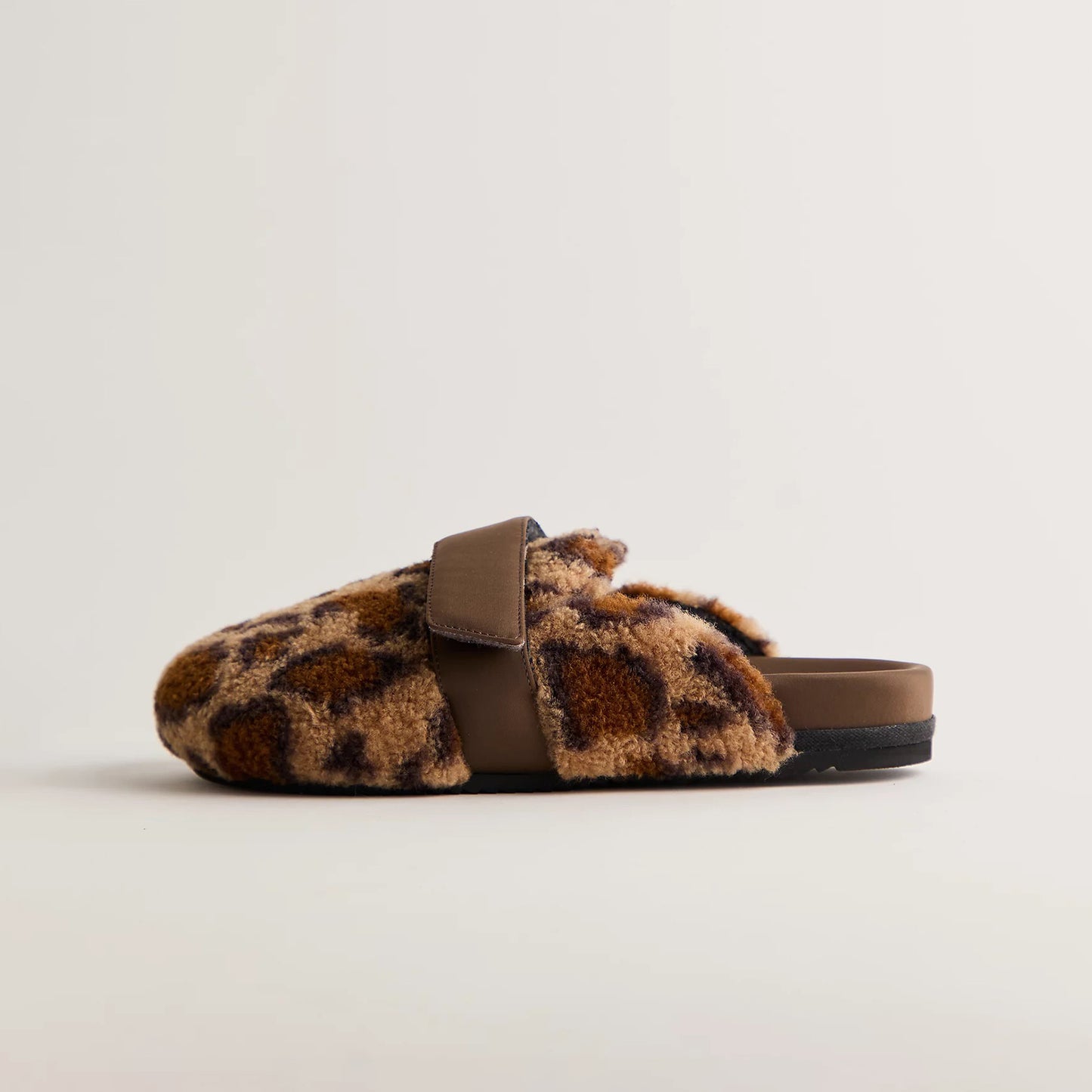 Leopard Plush Round-Toe Slip-On Backless Loafer Slippers Flats
