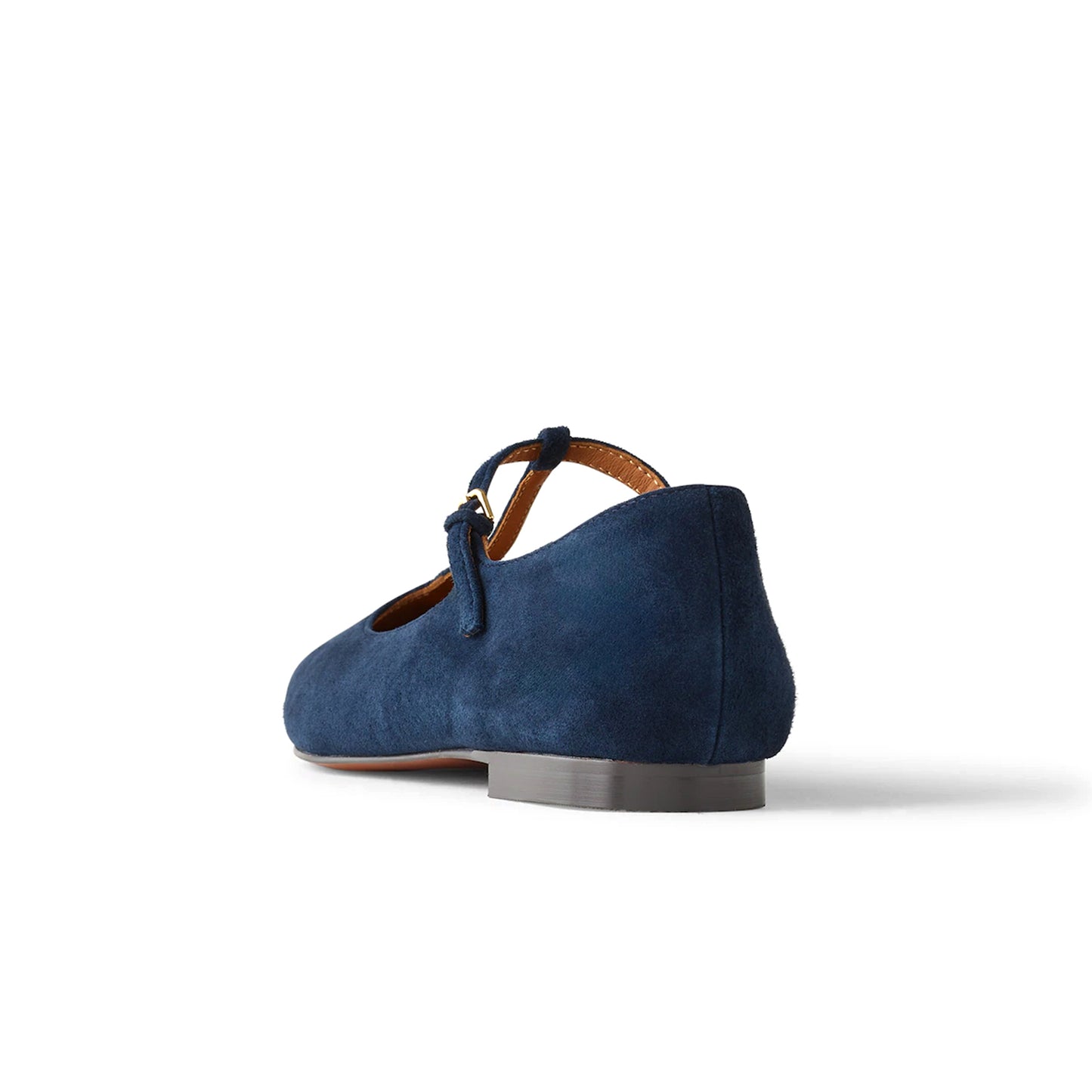 Indigo Faux Suede Square-Toe Buckled T-Strap Ballet Flats