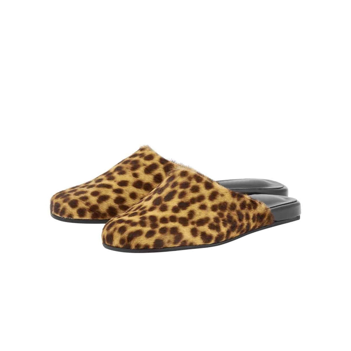 Leopard Pattern Pony Hair Round-Toe Slipper Backless Flats