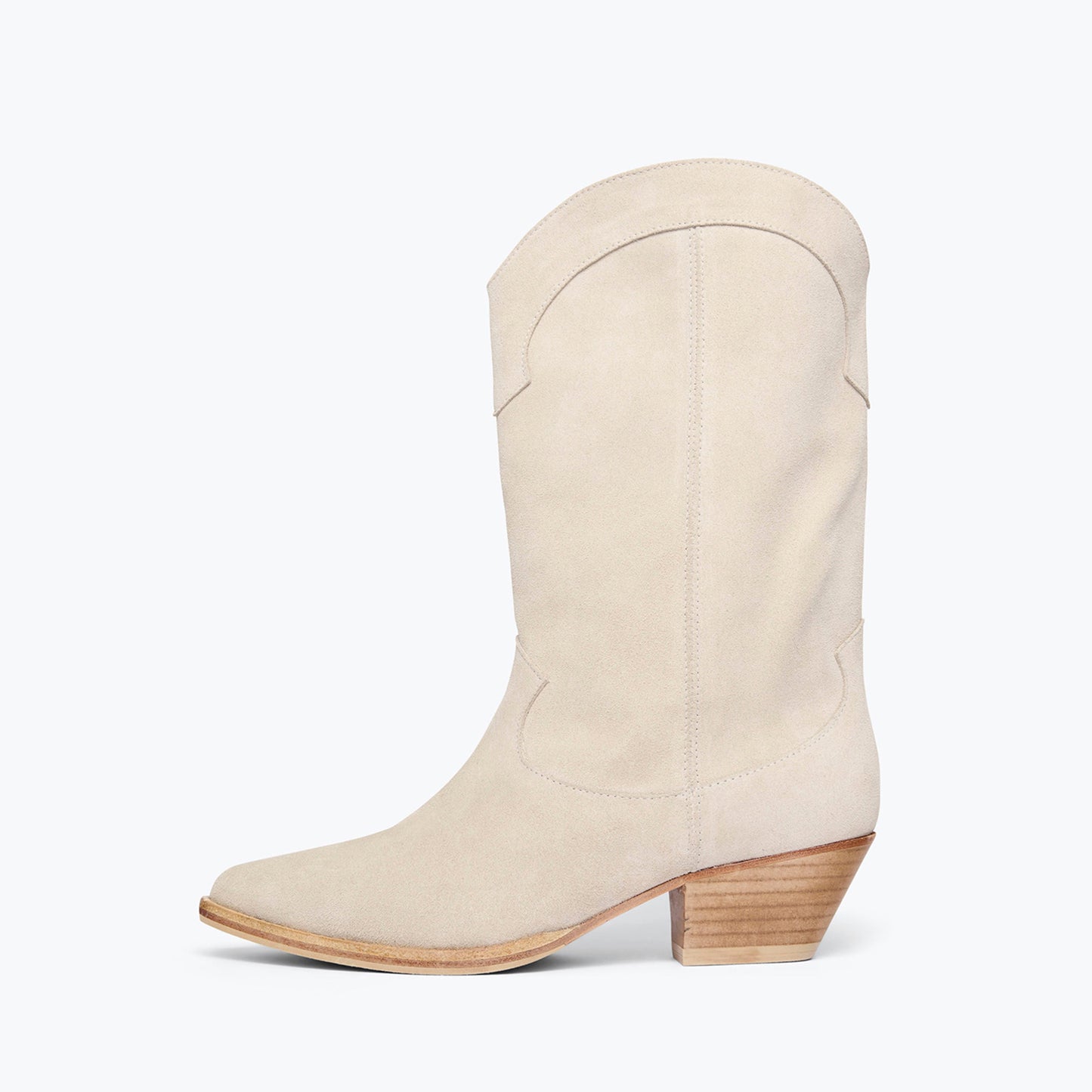 Beige Faux Suede Almond-Toe Chic Ankle Cowgirl Boots