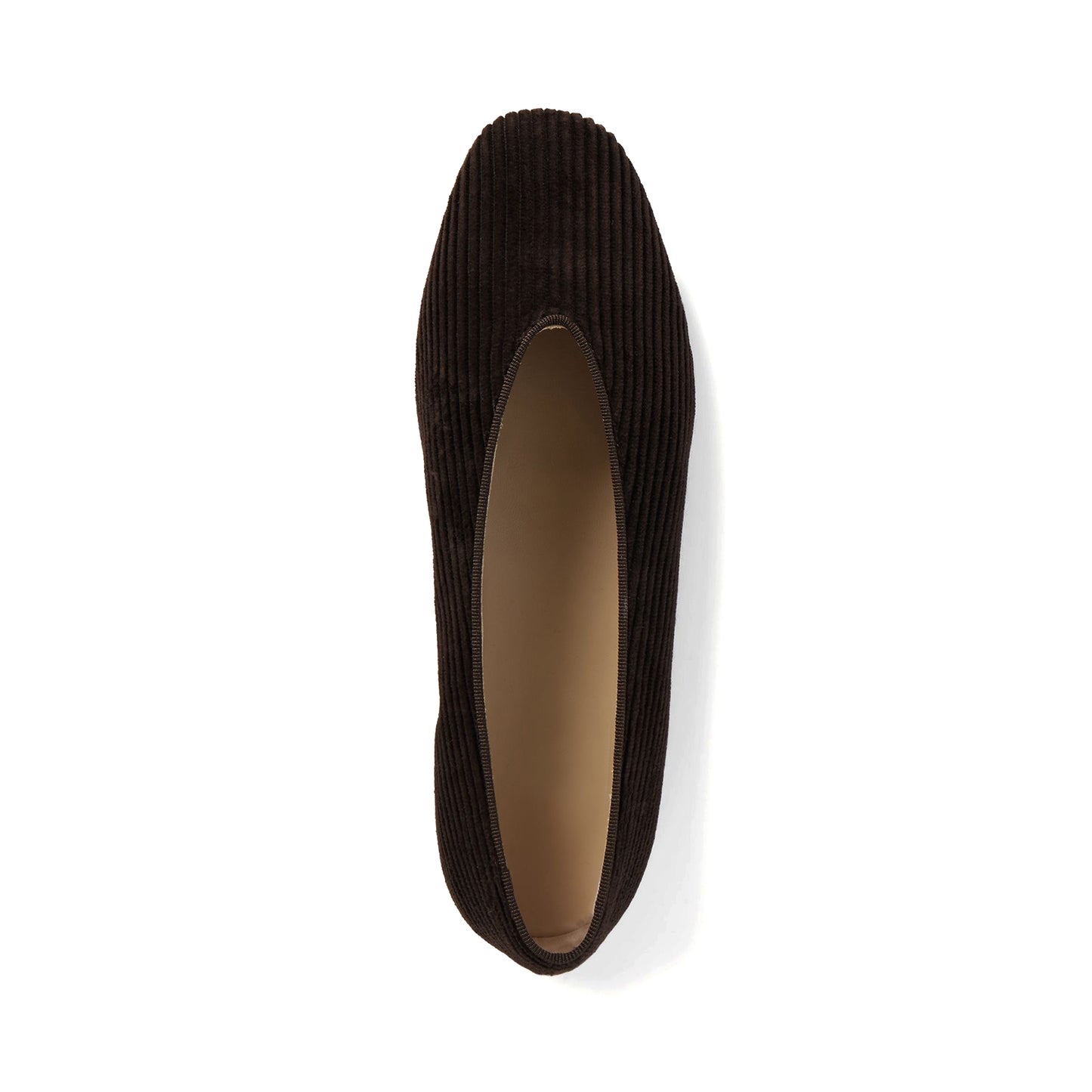 Brown Threaded Fabric Square-Toe Simple Slip-On Ballet Flats