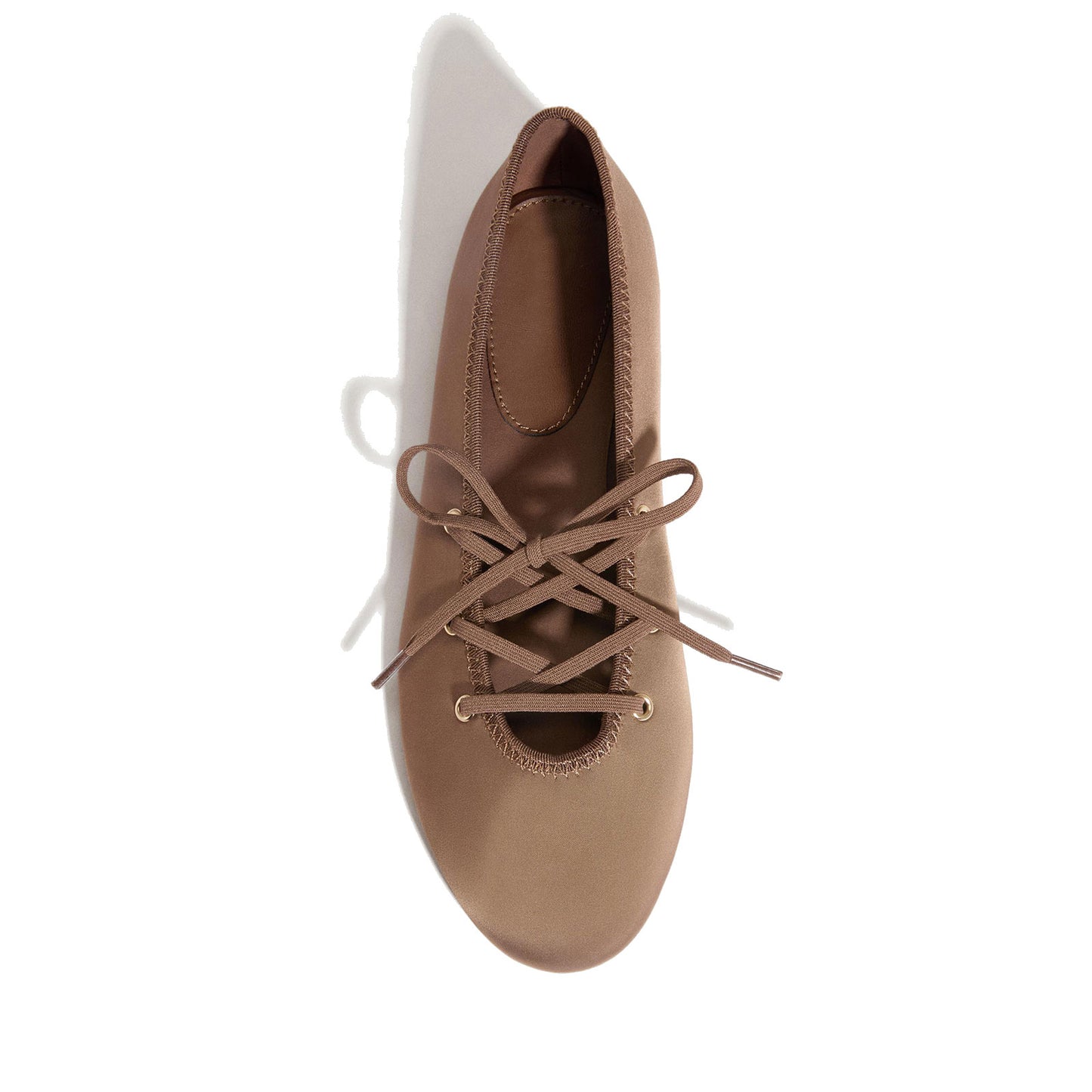 Brown Satin Round-Toe Lace-Up Chic Ballet Flats