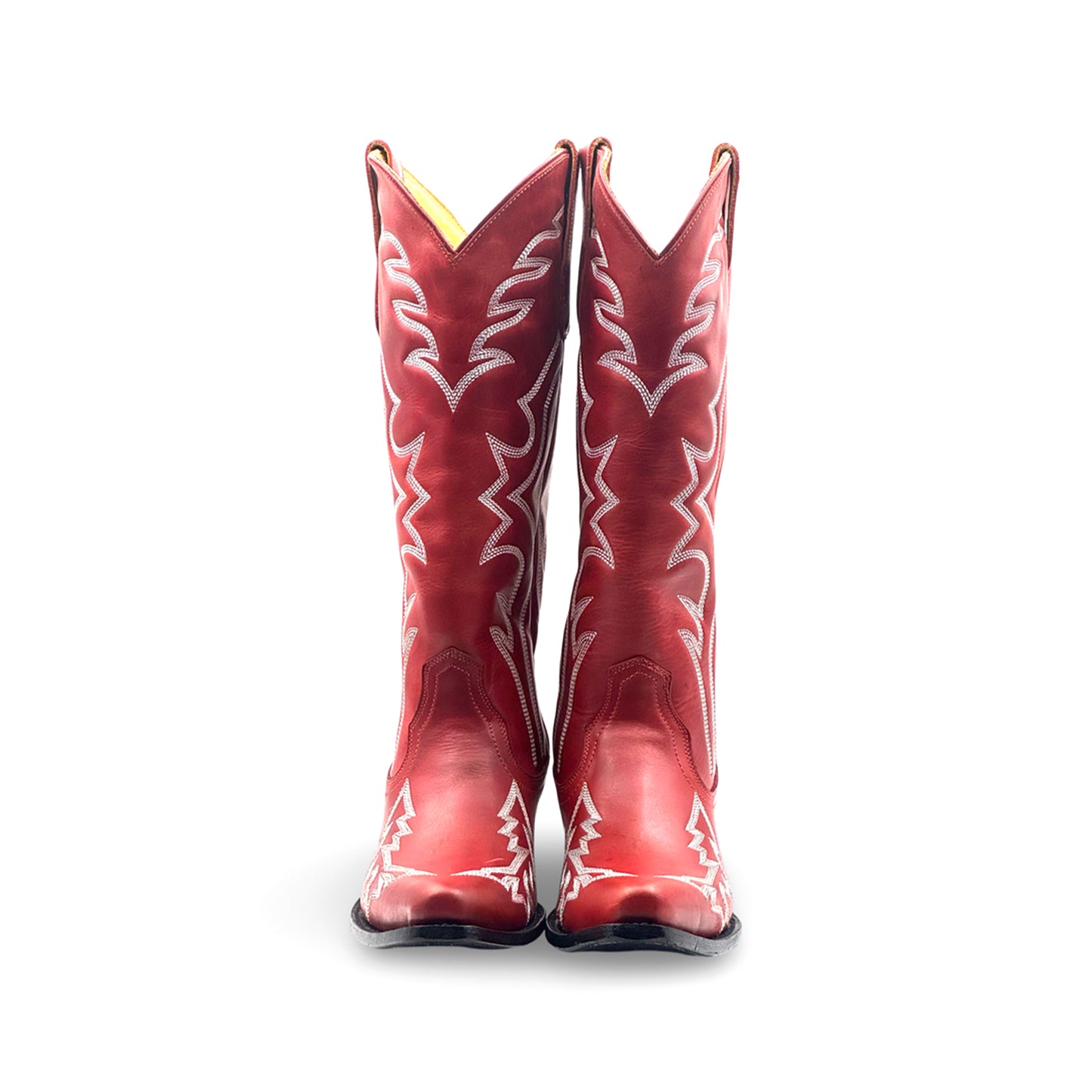 Red Snip-Toe Western Embroidery Chic Mid Calf Cowgirl Boots