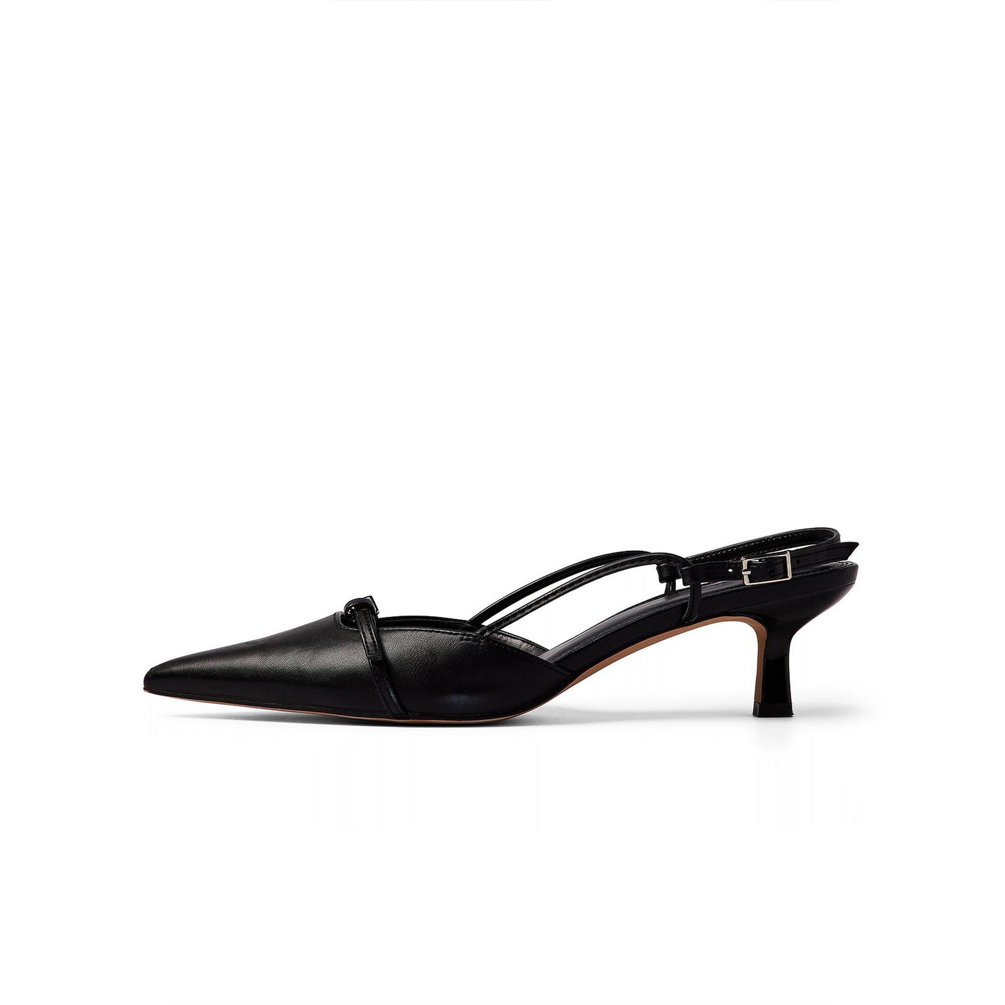 Black Pointed-Toe Strappy Slingback Kitten Heels Pumps