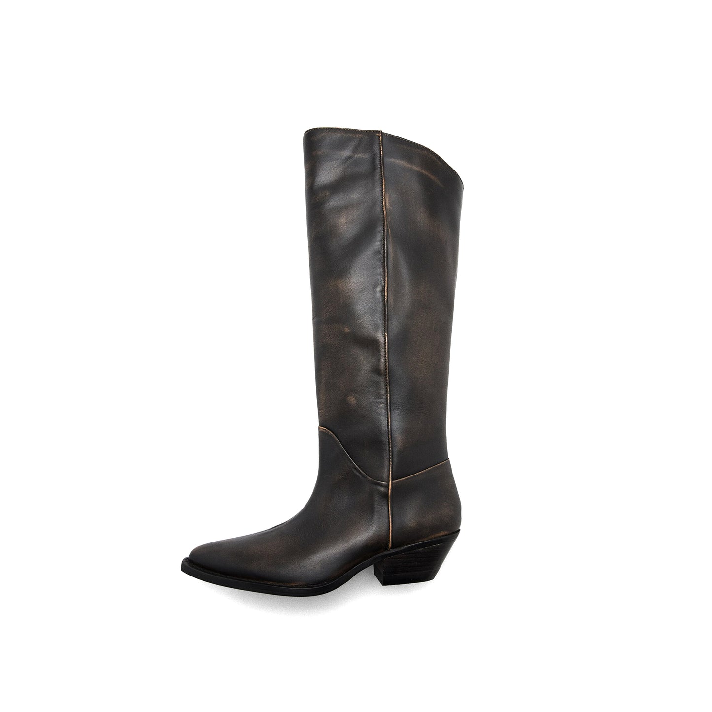 Brown Pointed-Toe Sleek Wide Calf Knee High Cowgirl Boots