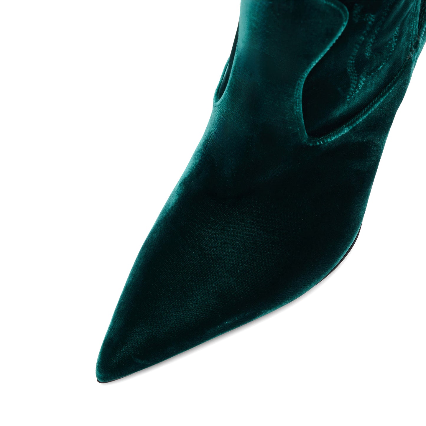 Dark Blue Velvet Pointed-Toe Embroidery Chic Mid Calf Stiletto Boots