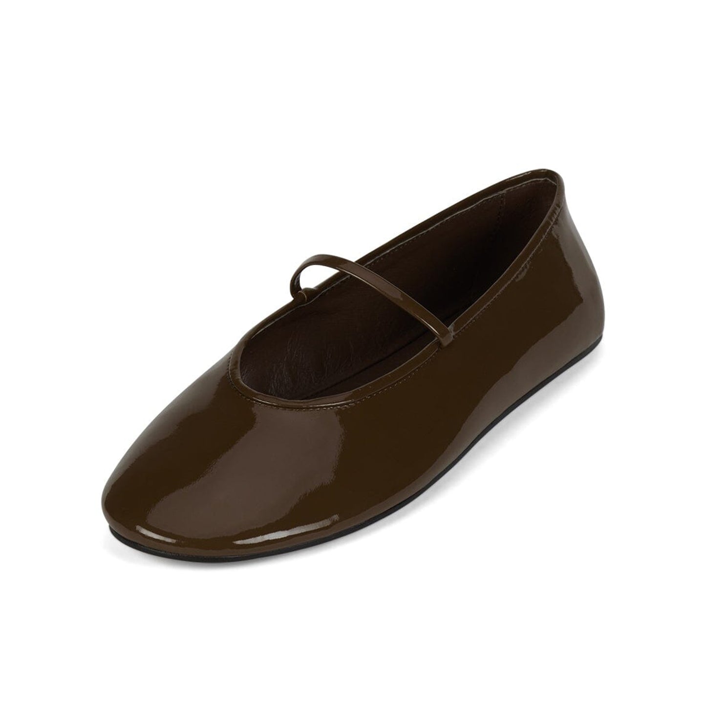 Patent Brown Round-Toe Mary Jane Chic Ballet Flats
