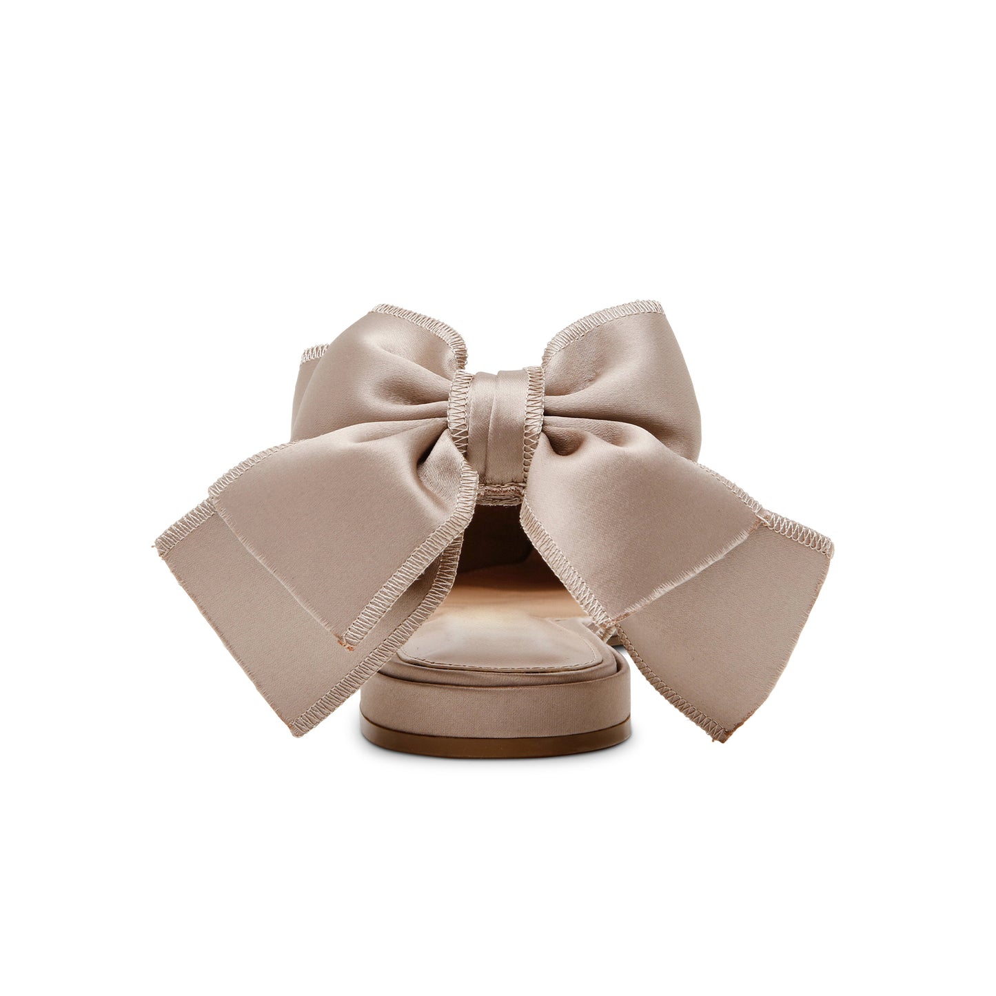 Taupe Satin Pointed-Toe Slingback Back Bow Flats