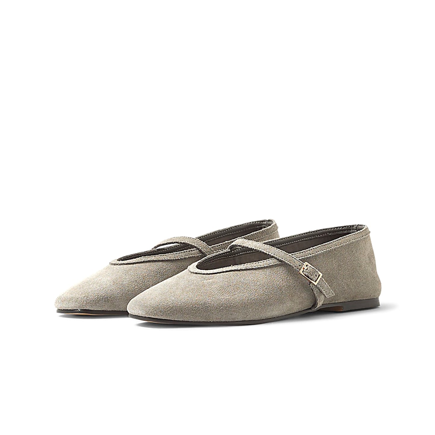 Gray Faux Suede Square-Toe Mary Jane Ballet Flats