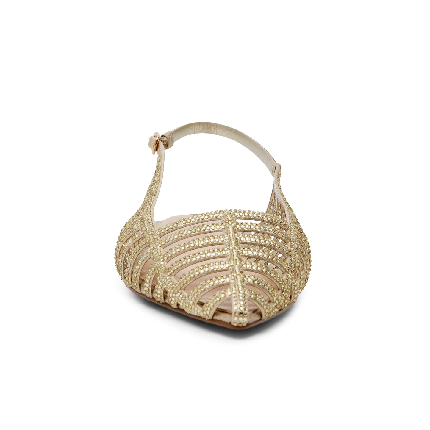 Metallic Gold Pointed-Toe Rhinestone Strappy Slingback Flats