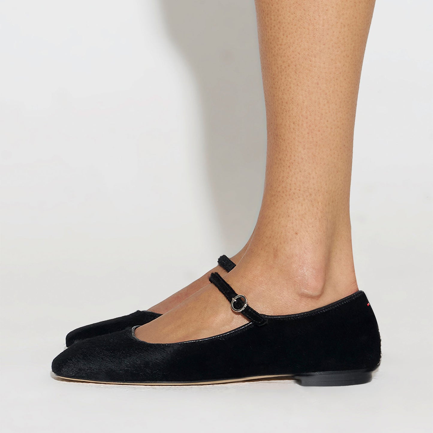 Black Pony Hair Vegan Leather Square-Toe Mary Jane Flats