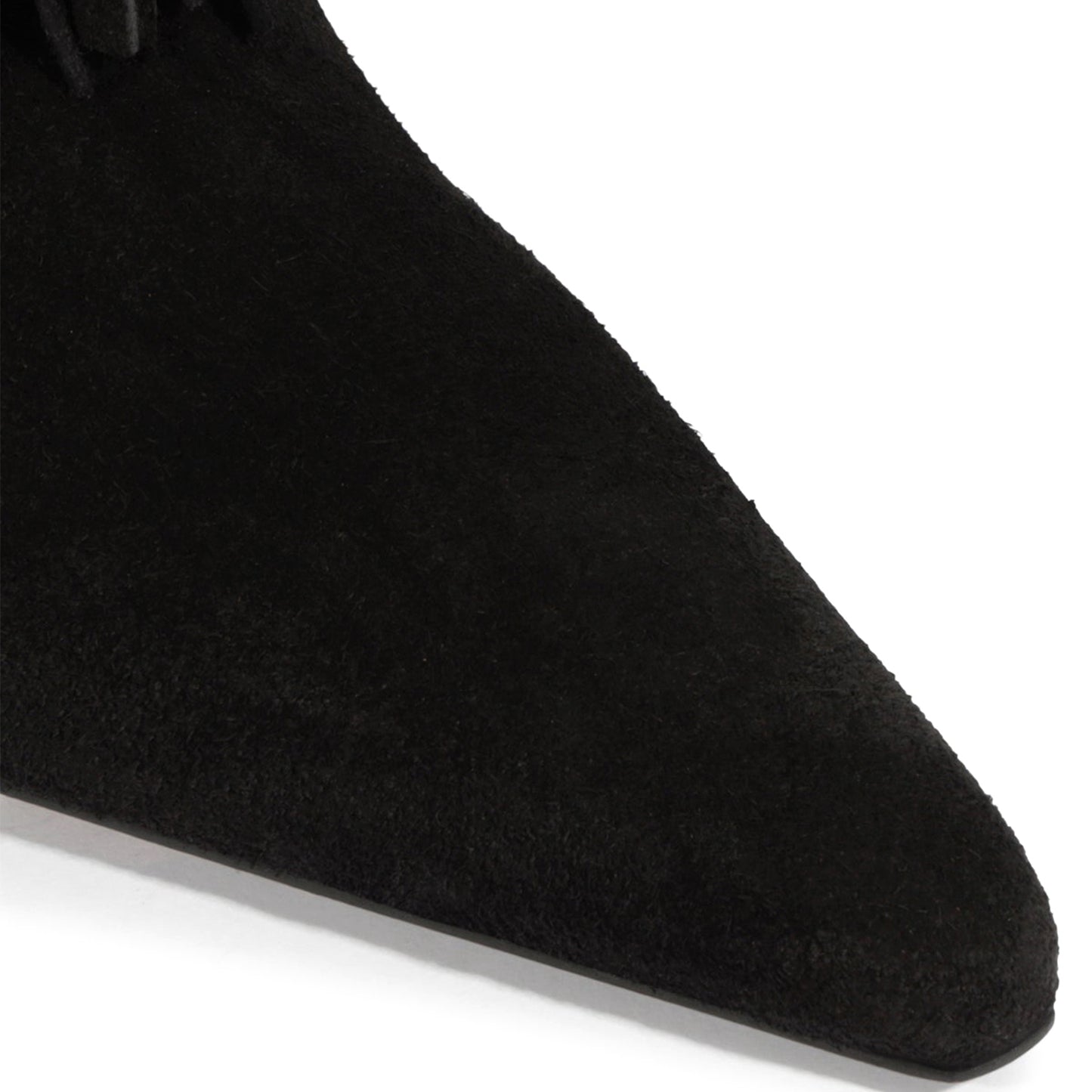 Black Faux Suede Pointed-Toe Shaft Fringe Mid Calf Stiletto Boots