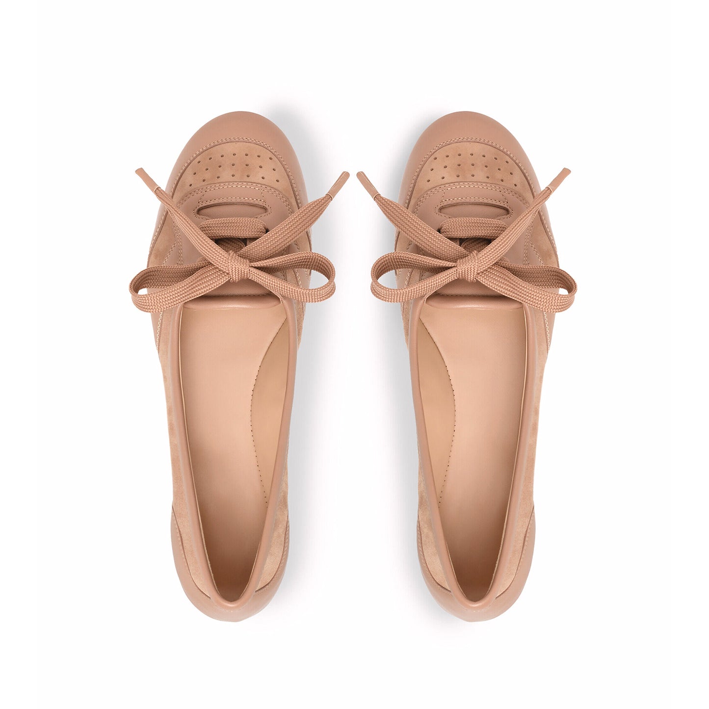 Pink Round-Toe Front Lace-Up Slip-On Ballet Flats