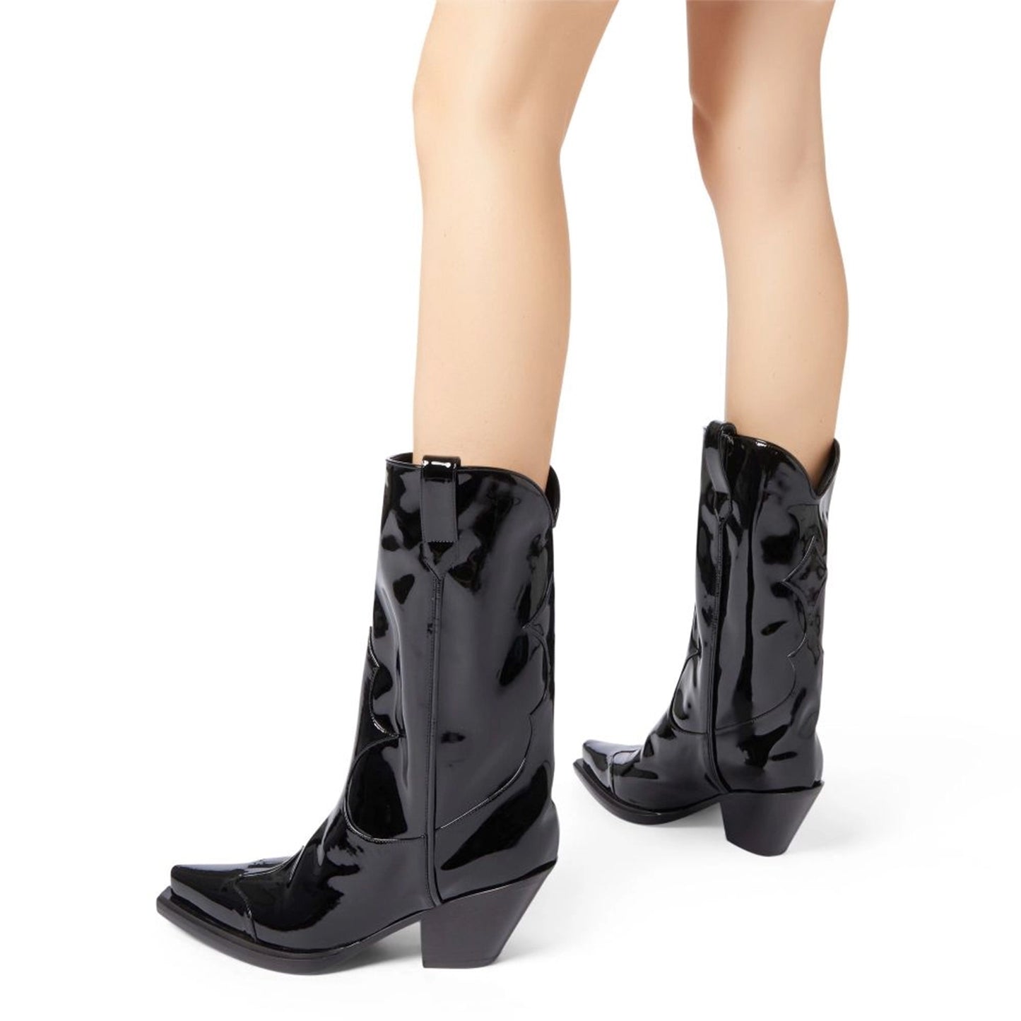 Patent Black Snip-Toe Classic Mid Calf Cowgirl Boots