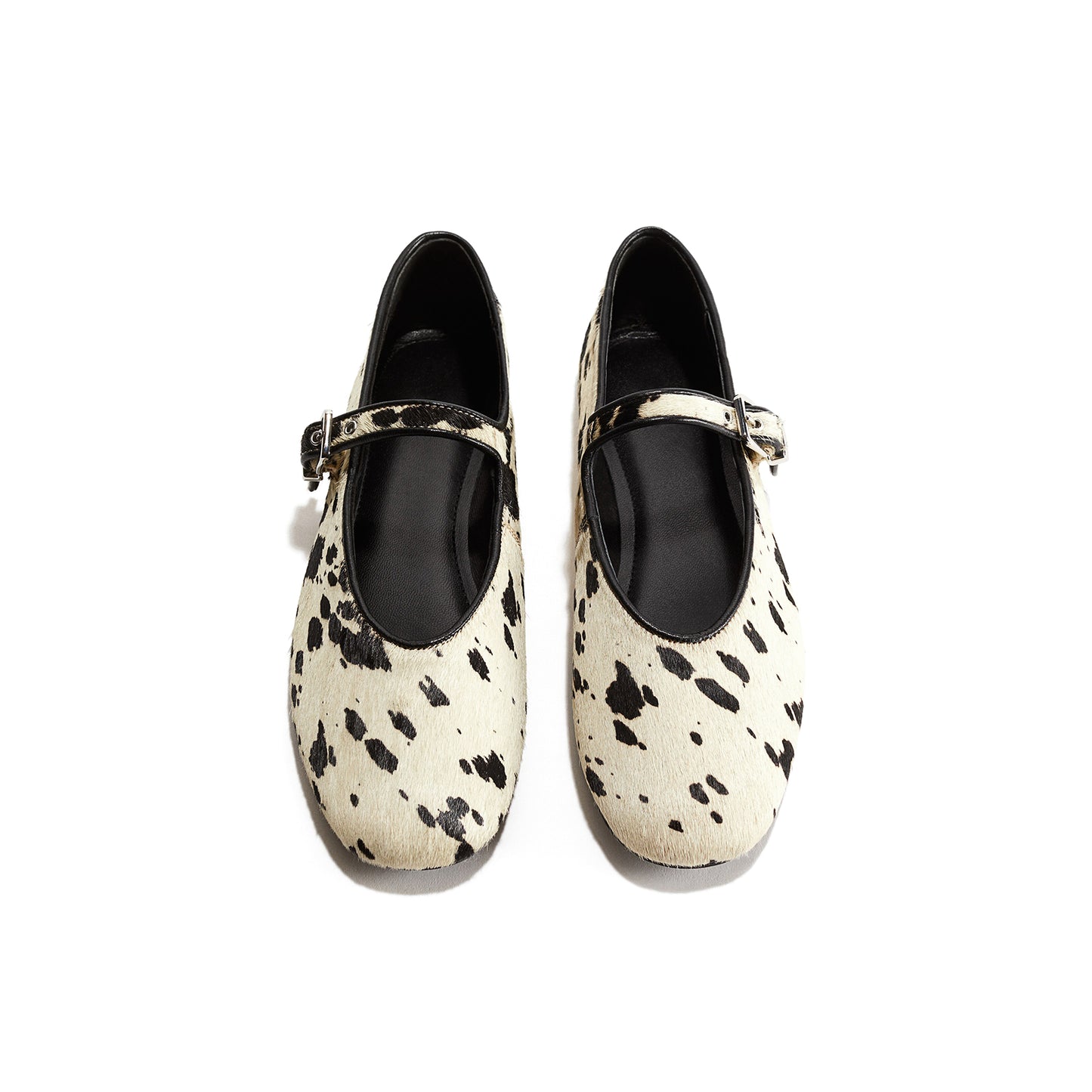 Cow Pony Hair Square-Toe Bridge Strap Ballet Flats