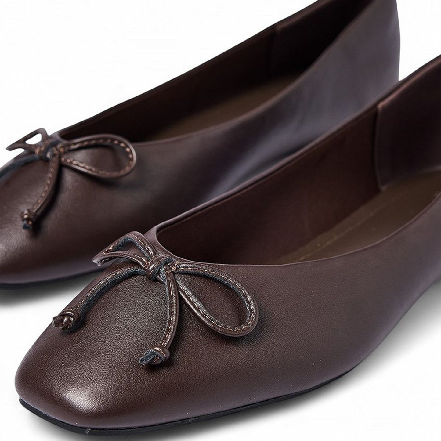 Brown Square-Toe Classic Front Bow Detail Ballet Flats