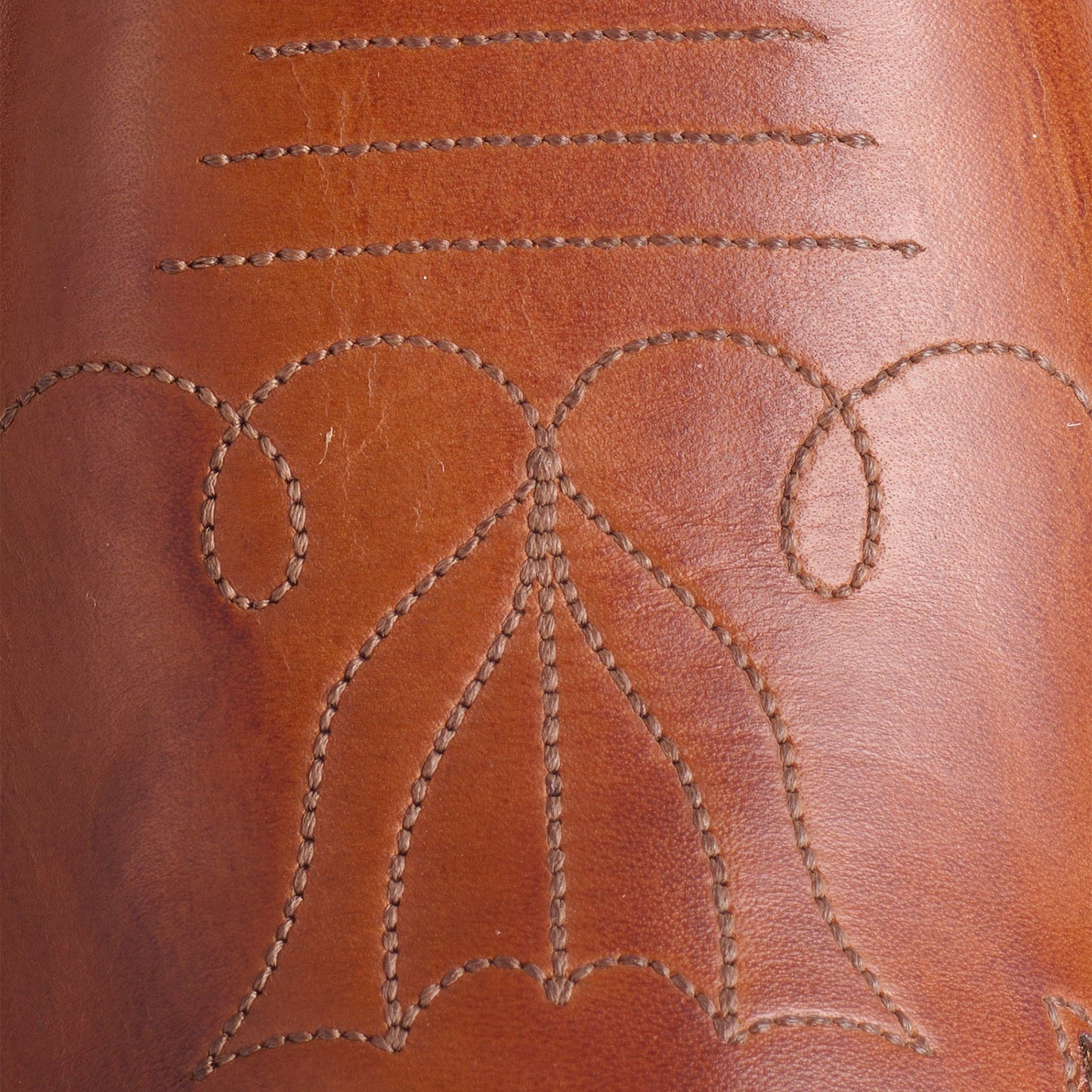 Cognac Snip-Toe Little Tulips Inlay And Running Stitch Mid Calf Cowgirl Boots