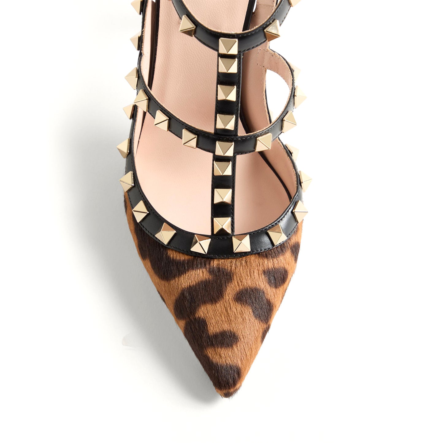 Leopard Pointed-Toe Studded Strappy Slingback High Heels