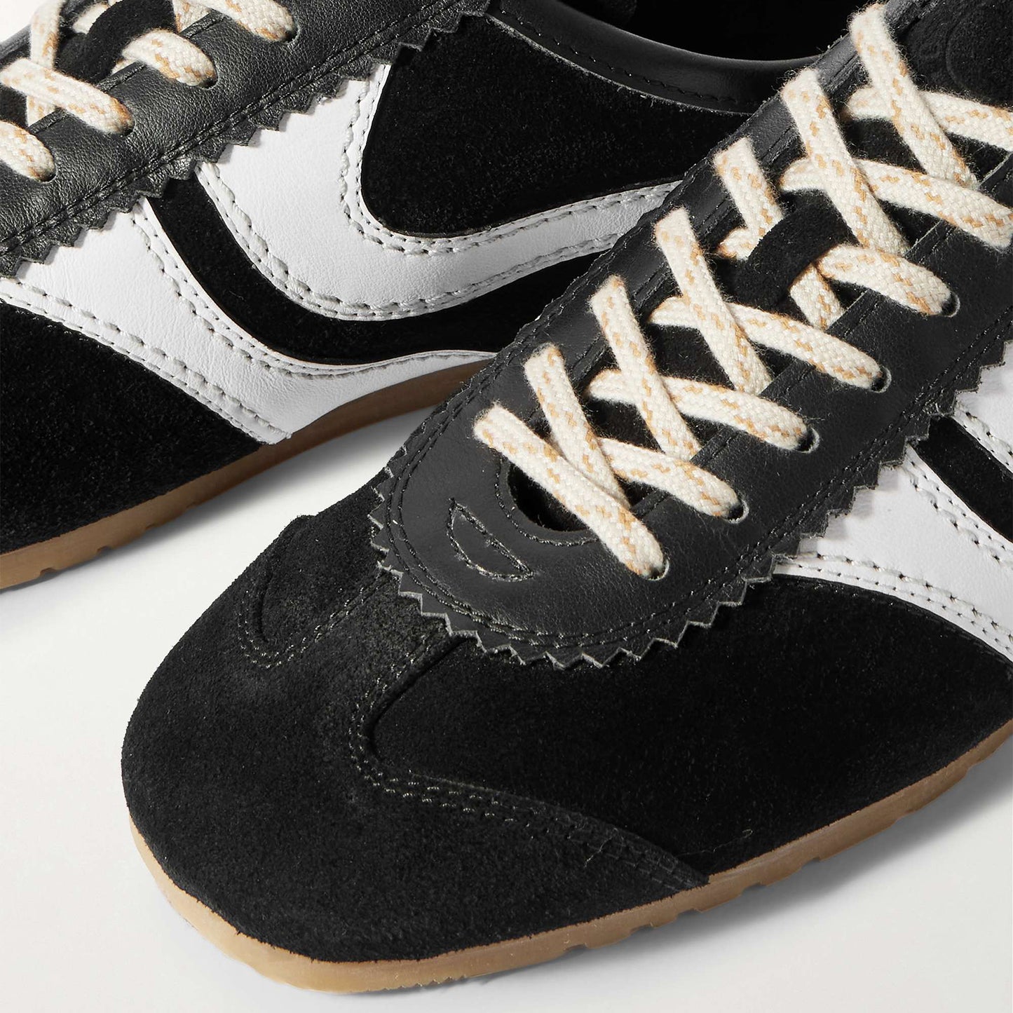 Black Contrast Faux Suede And Vegan Leather Square-Toe Lace-Up Sneakers Flats