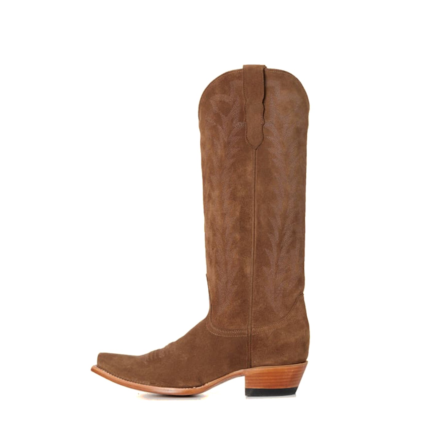 Brown Faux Suede Snip-Toe Embroidery Sleek Mid Calf Classic Cowgirl Boots