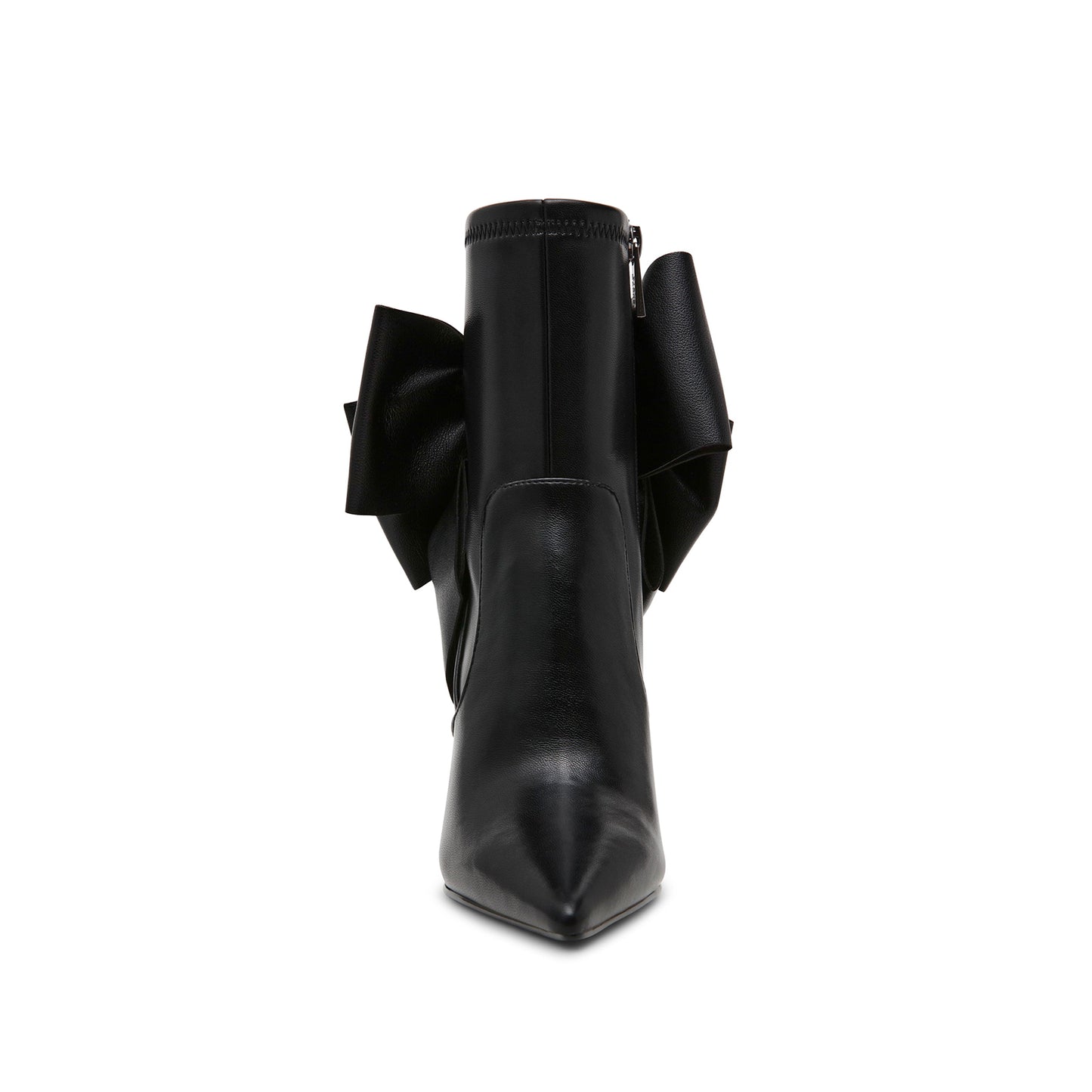 Black Pointed-Toe Zipper Back Big Bow Ankle Stiletto Boots