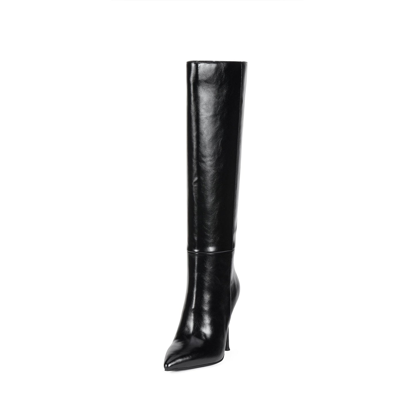 Black Pointed-Toe Sleek Chic Wide Calf Knee High Stiletto Boots