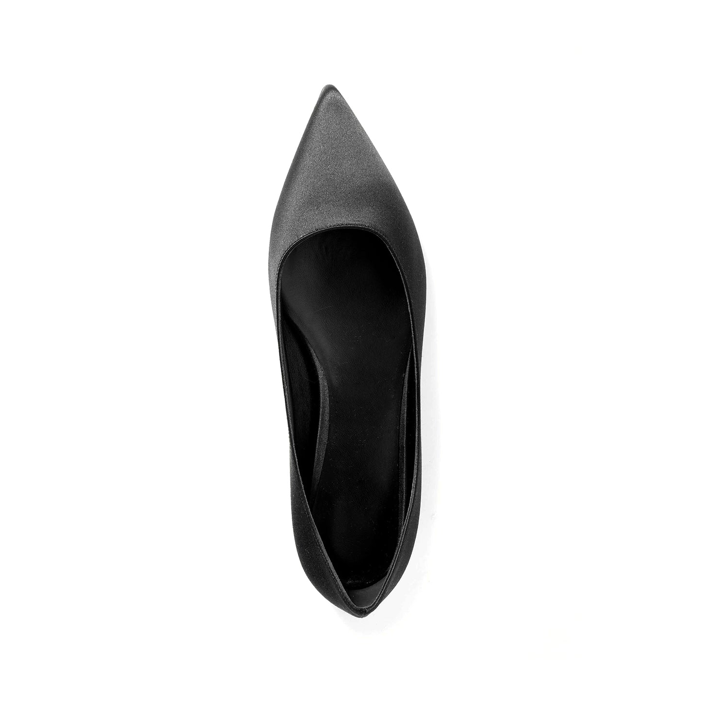 Black Satin Pointed-Toe Slip-On Simple Ballet Flats