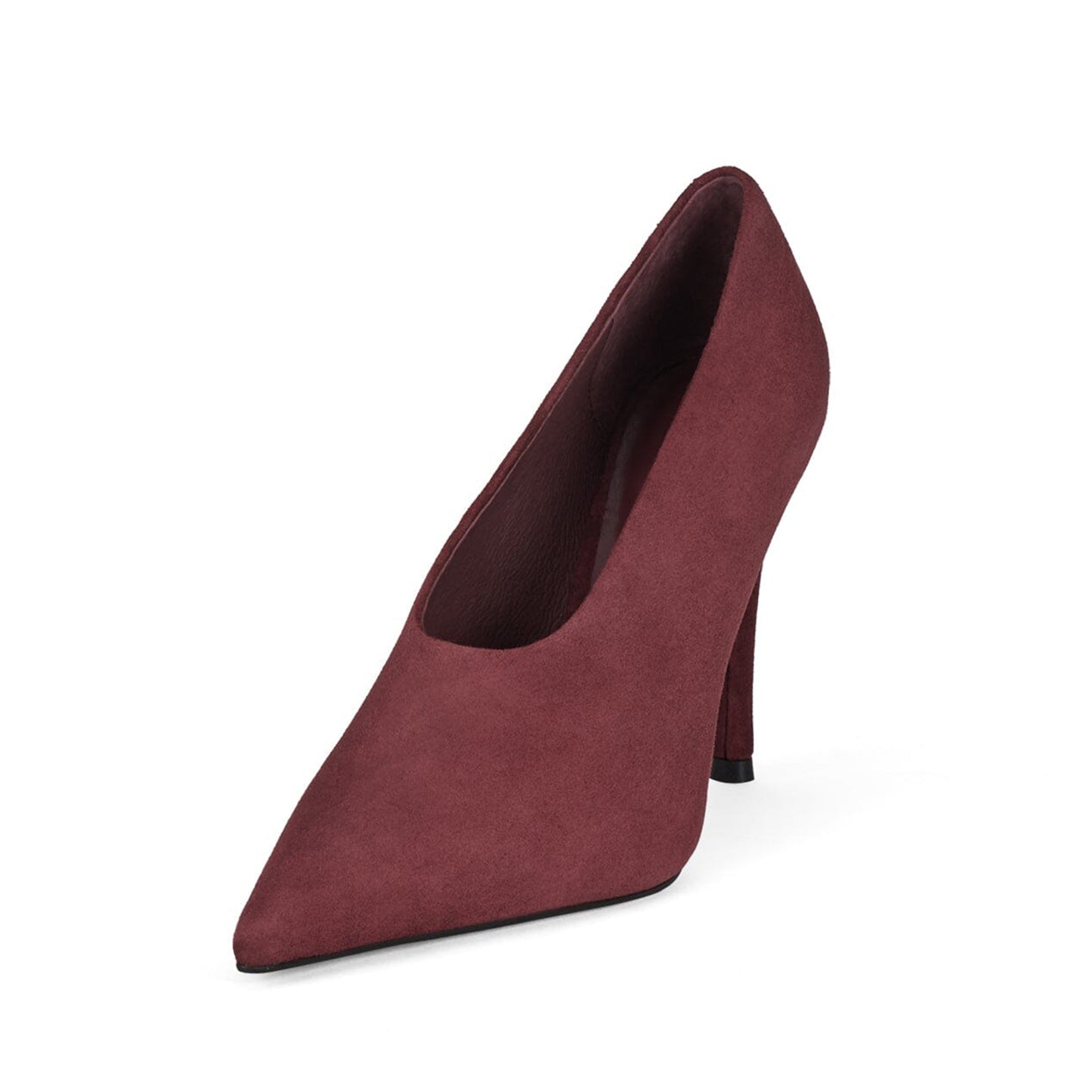 Wine Red Faux Suede Pointed-Toe Sleek Slip-On Pumps High Heels