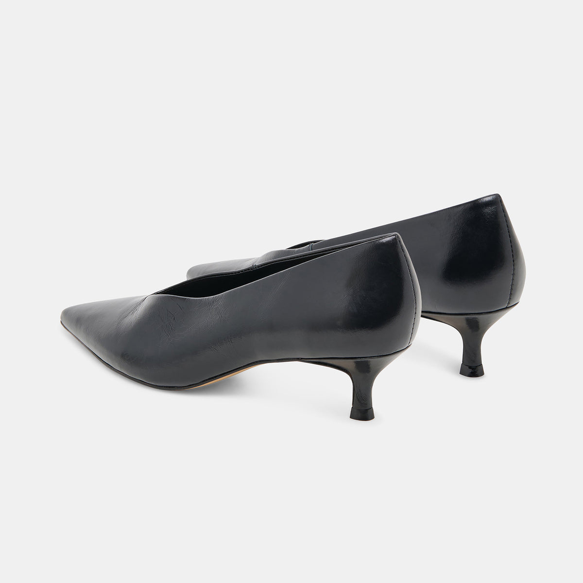 Black Pointed-Toe Sleek Slip-On Kitten Heels