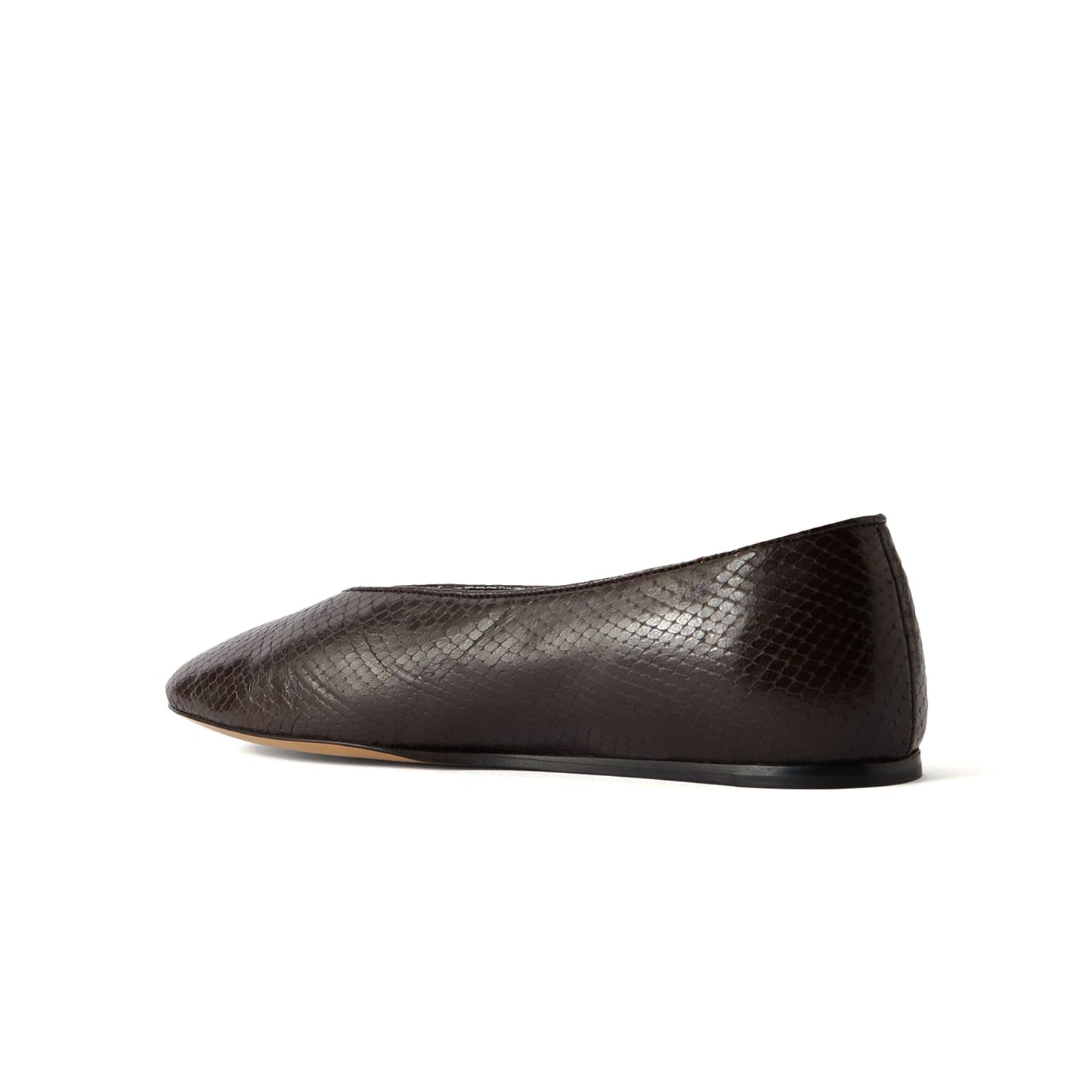 Chocolate Snakeskin Print Vegan Leather Square-Toe Simple Slip-On Ballet Flats