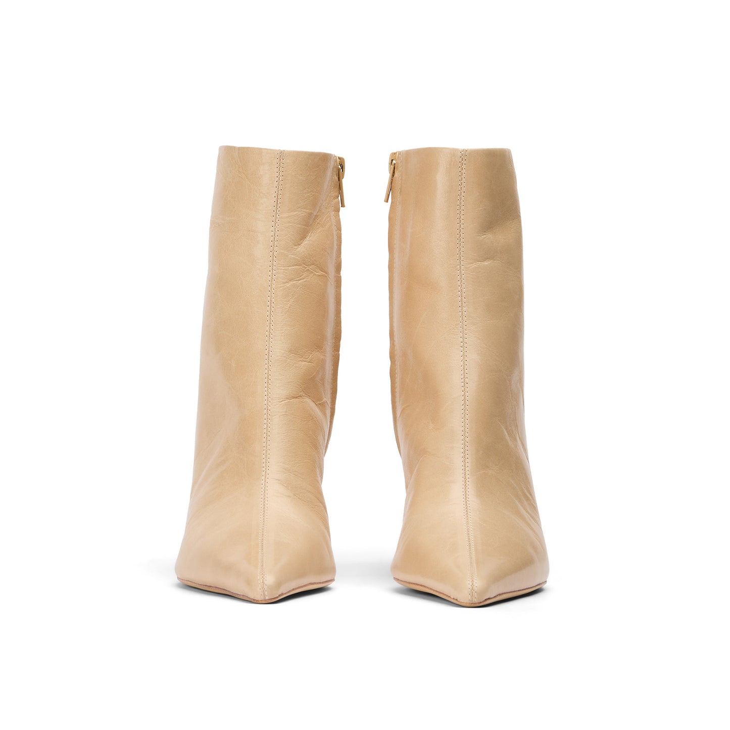 Vintage Beige Pointed-Toe Full-Zip Sleek Ankle Stiletto Boots
