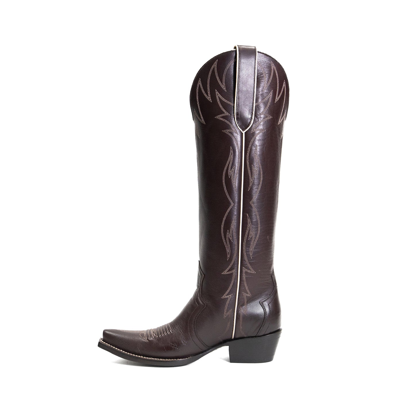 Chocolate Snip-Toe Western Embroidery Classic Wide Calf Knee High Cowgirl Boots