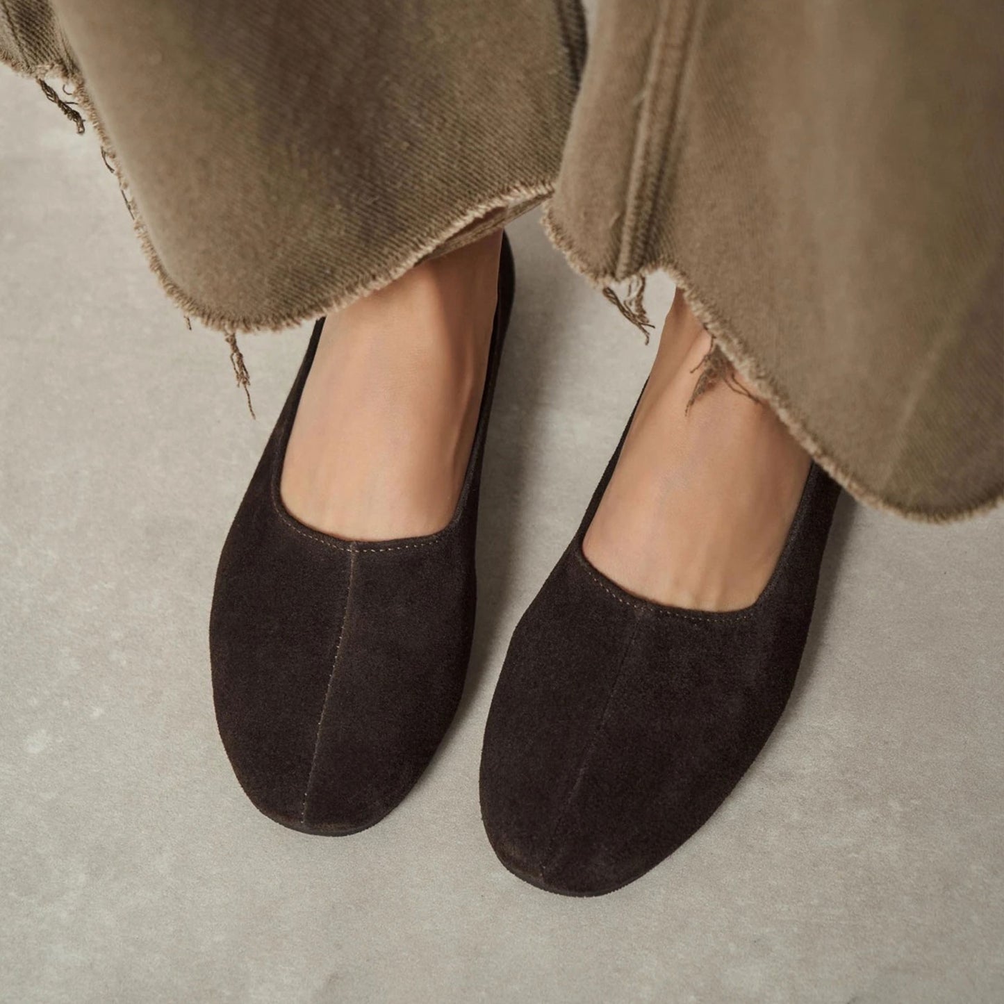 Coffee Cow Suede Round-Toe Slip-On Classic Ballet Flats