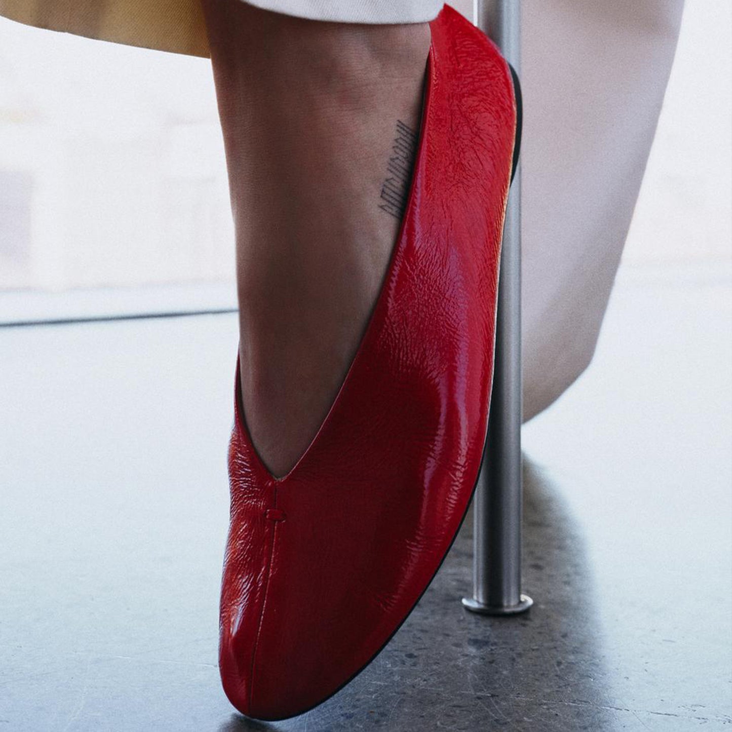 Patent Red Round-Toe V-Neckline Ballet Flats