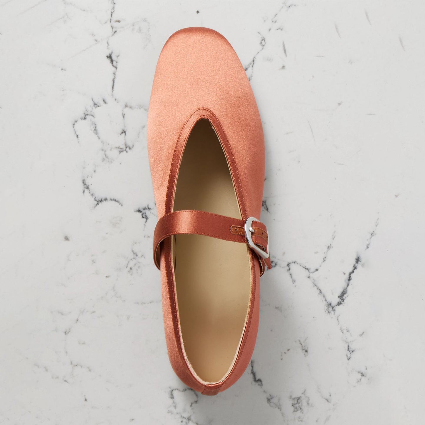 Tan Satin Square-Toe Chic Mary Jane Classic Ballet Flats