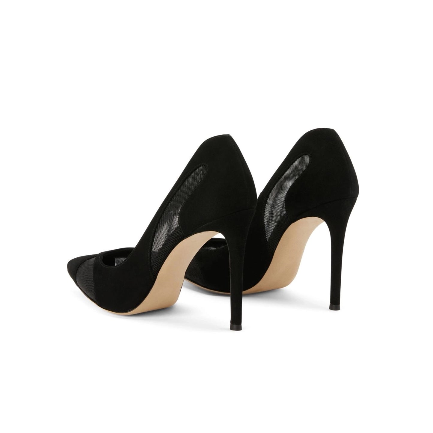 Black Mesh And Faux Suede Pointed-Toe Slip-On High Heels Pumps